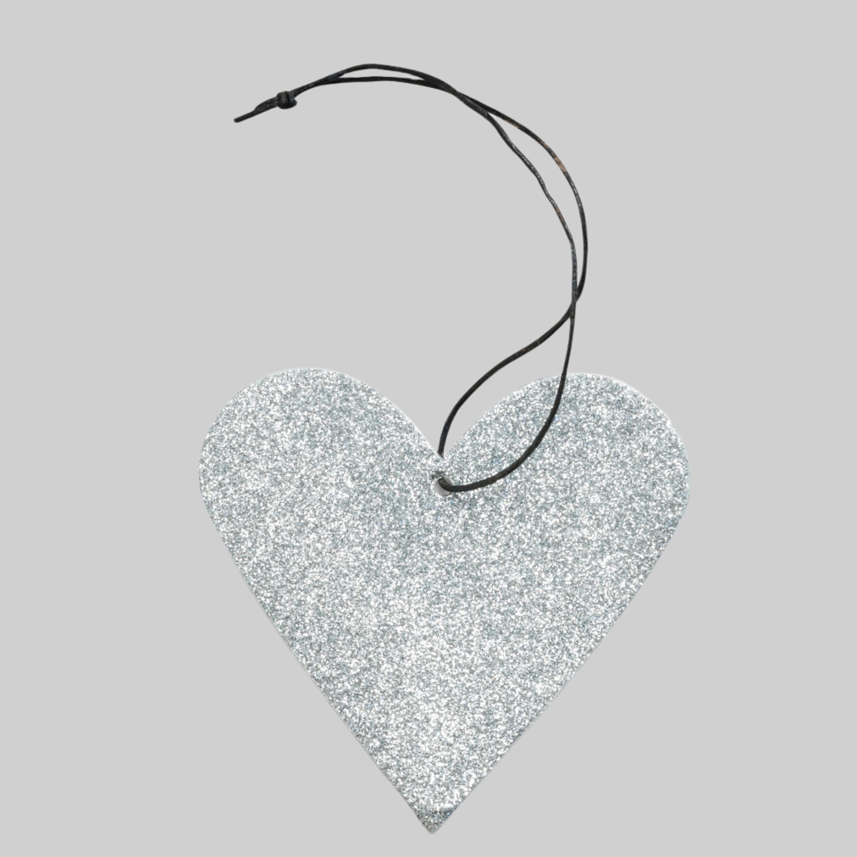 Holiday Ornament - Glitter heart, silver.  (box of 25)