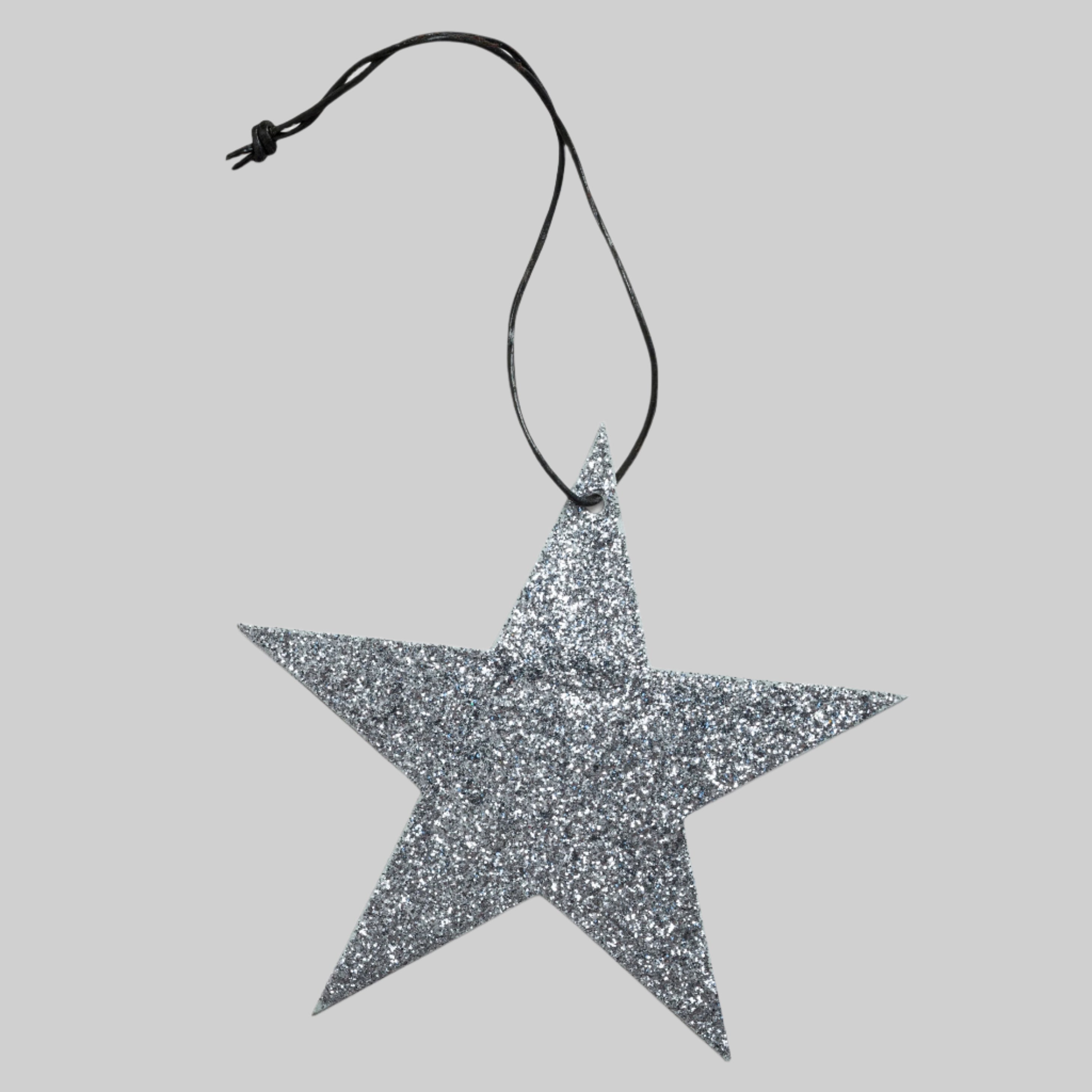 Holiday Ornament - 5-point glitter star, grey  (box of 25)