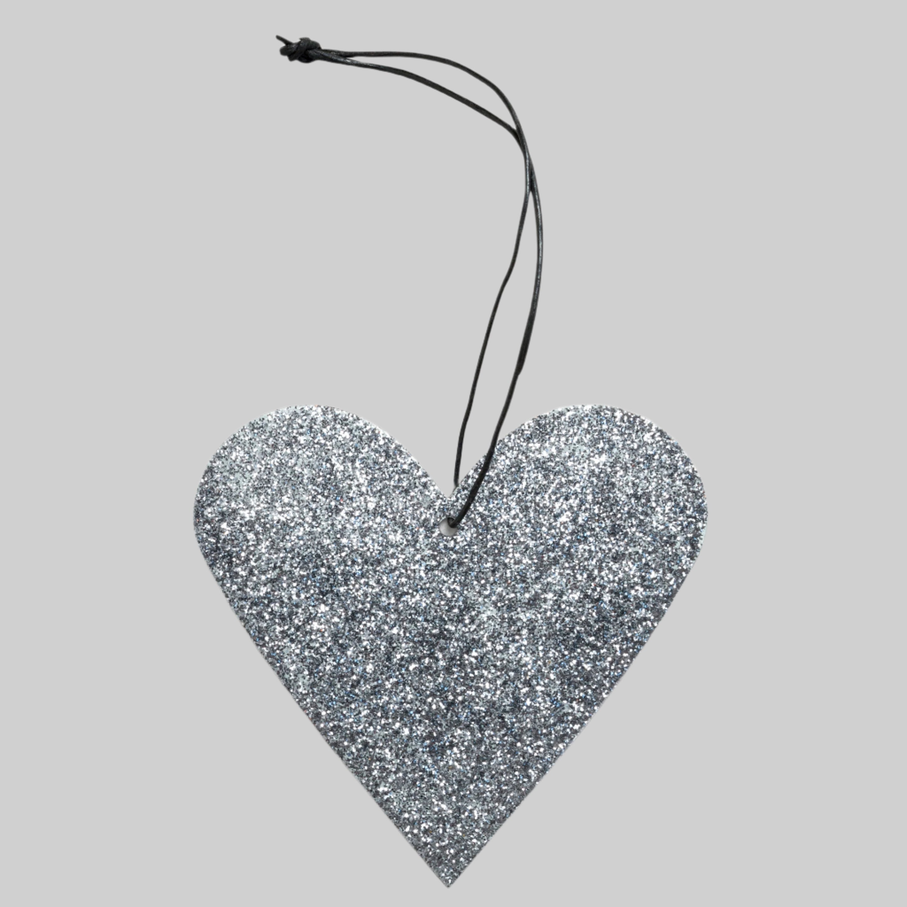 Holiday Ornament - Glitter heart, grey  (box of 25)