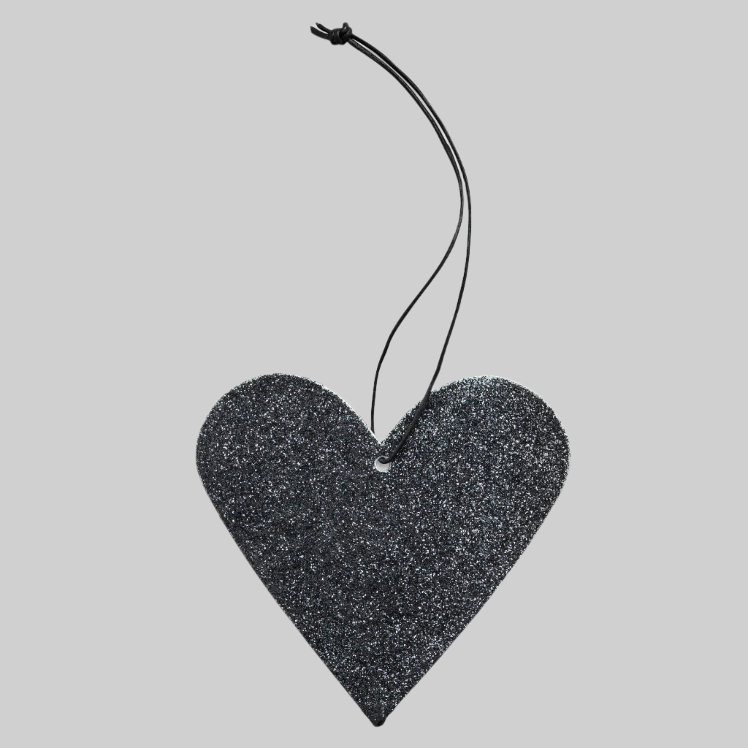 Holiday Ornament - glitter heart, black (box of 25)
