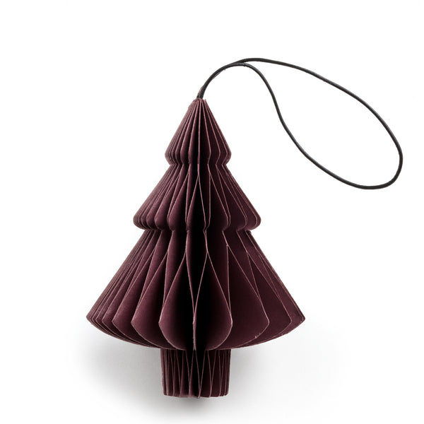 Holiday Ornament - paper tree, dark red. (box of 12)