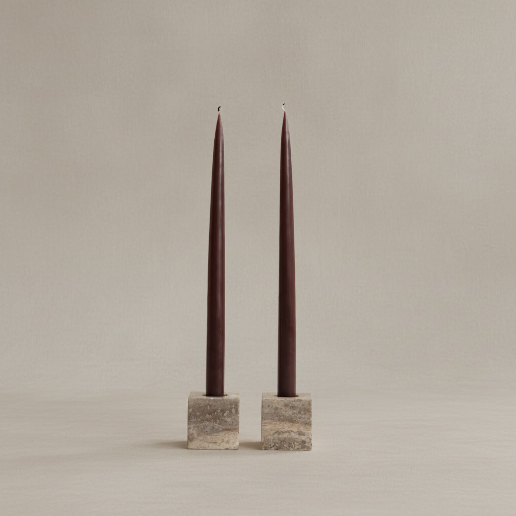 101 Copenhagen - Cube Candle Holders - Silver Travertine - Candle Holder