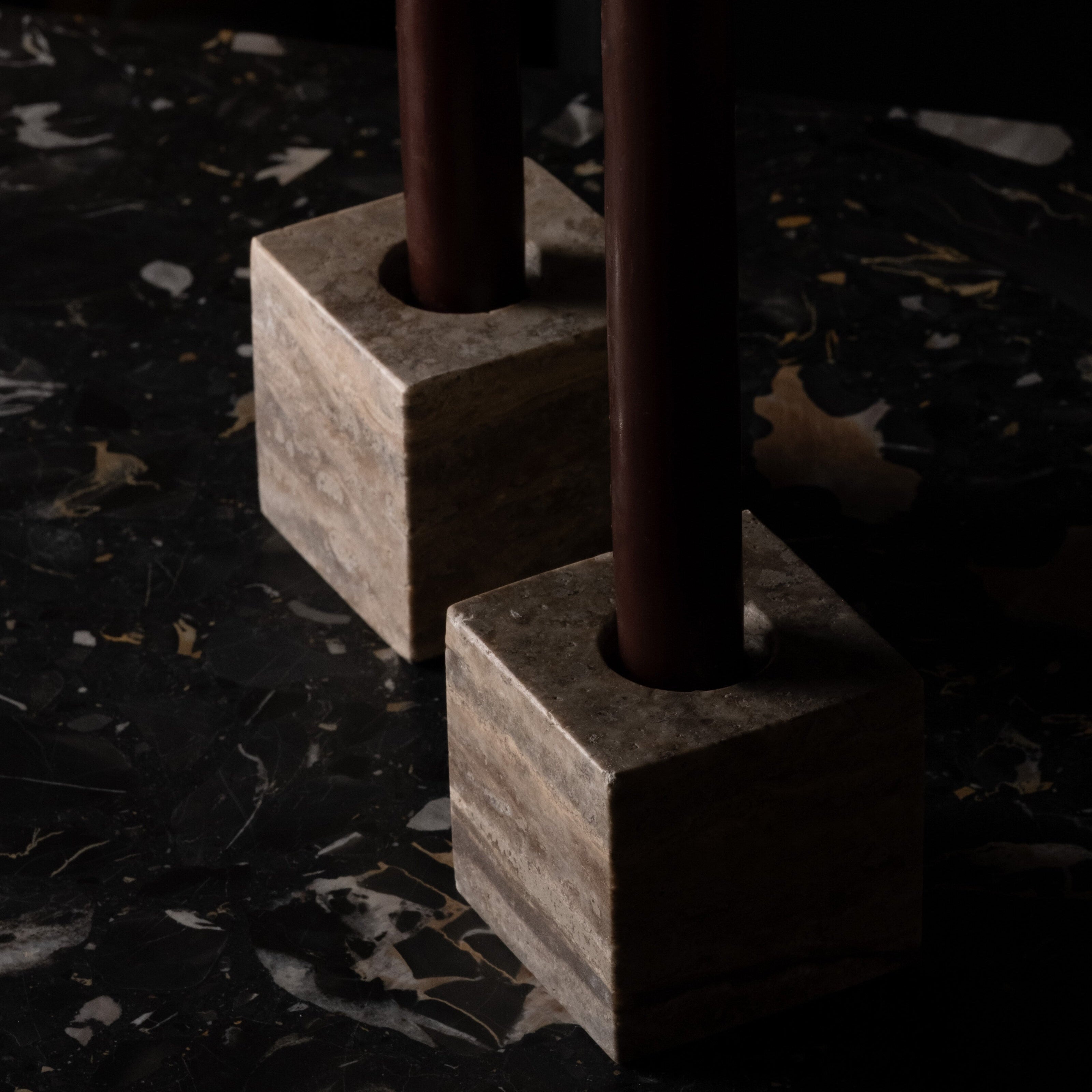 101 Copenhagen - Cube Candle Holders - Silver Travertine - Candle Holder