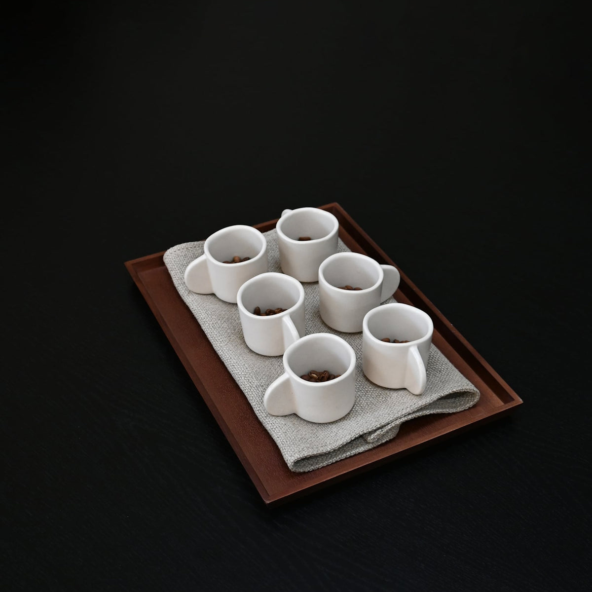 six 101 Copenhagen Native Espresso Cups on a Tray
