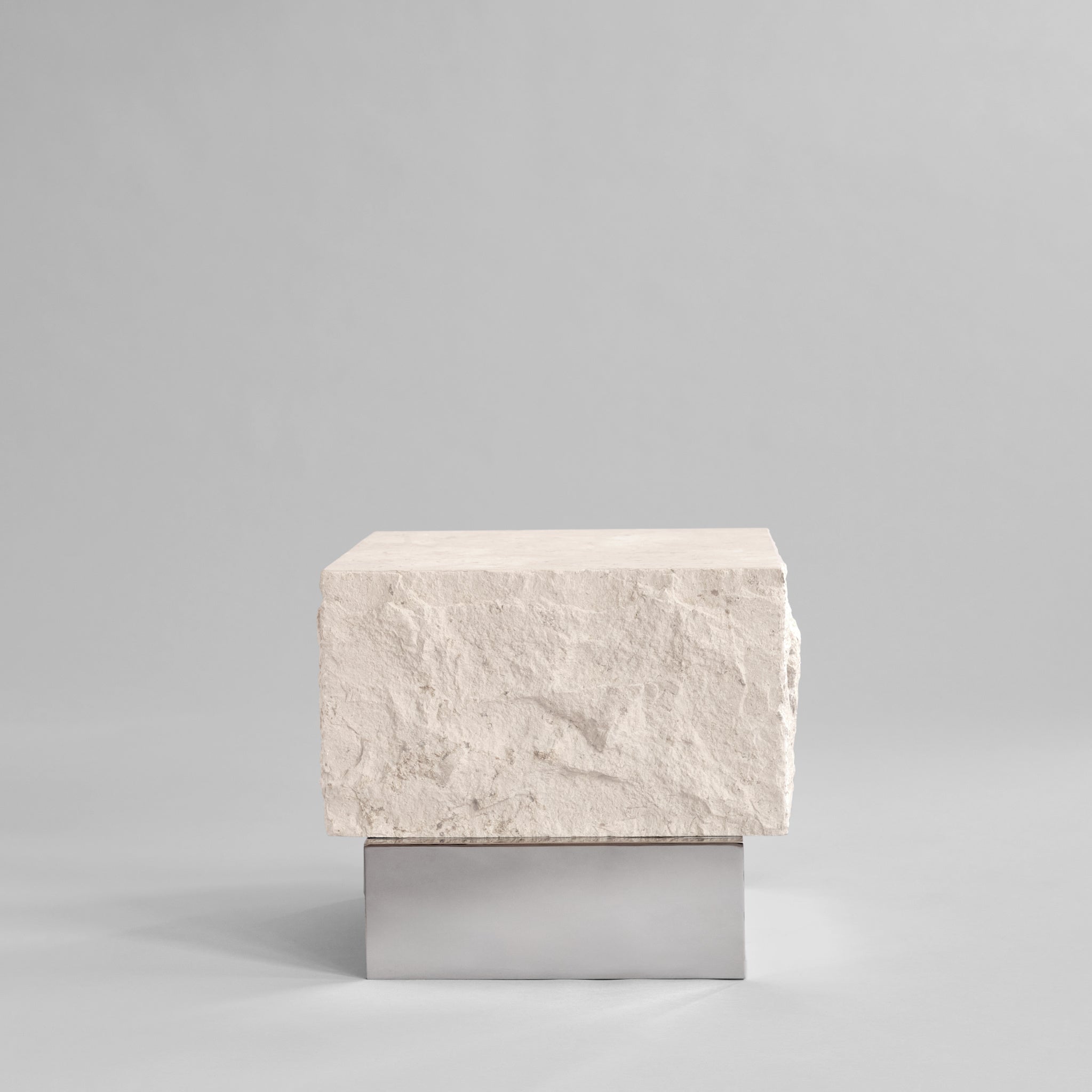 Temple Coffee Table, Low - Chrome / Limestone