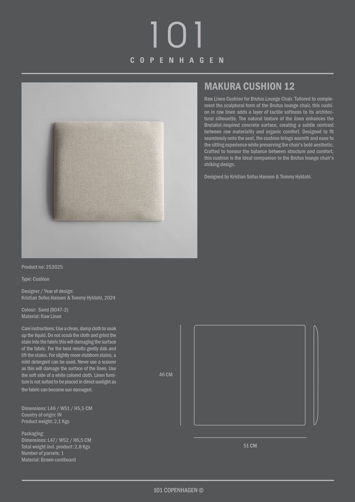 Makura Seat Cushion 12, Sand Linen - Fits Brutus Lounge Chair Fibre Concrete