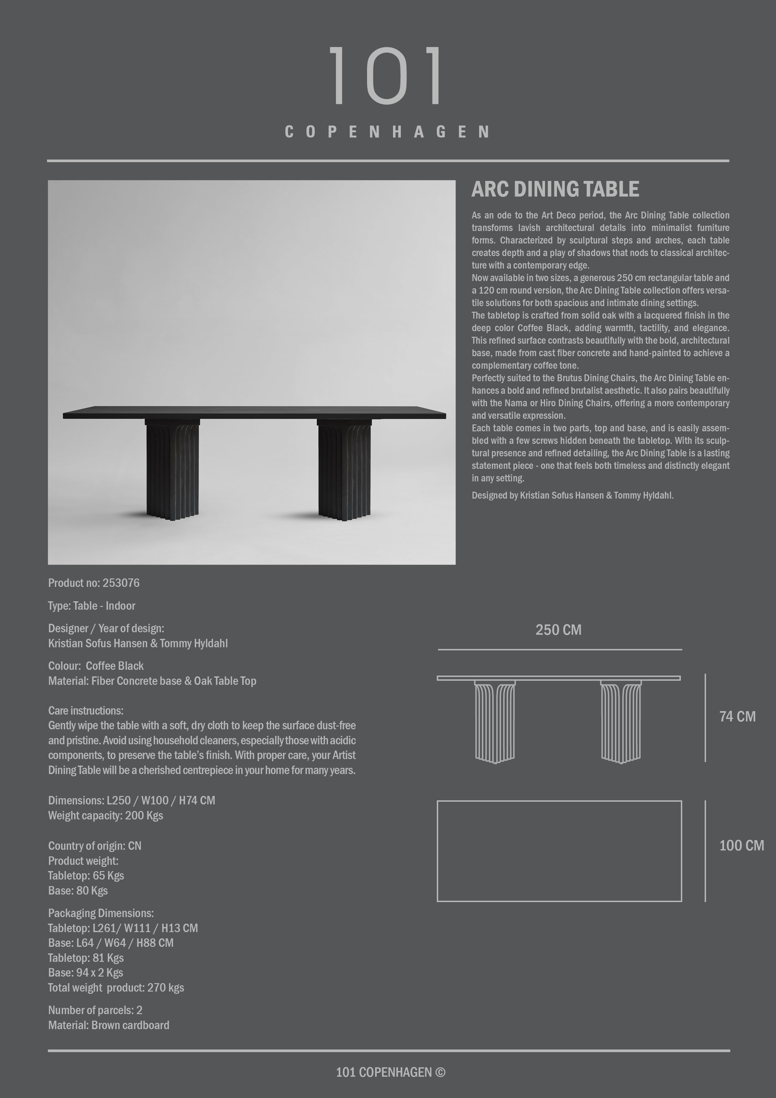 Arc Dining Table 8', Coffee Black Oak *Made to Order