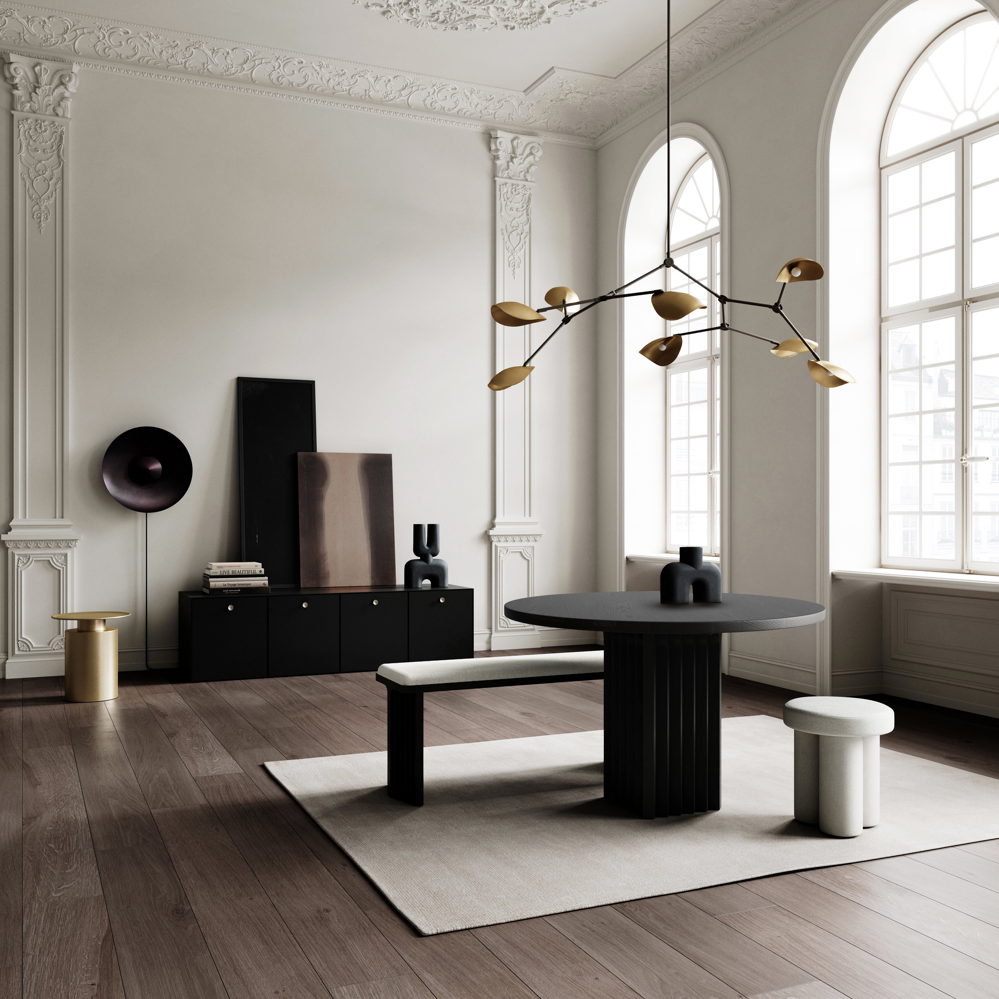 Arc Dining Table, 47"Ø - Coffee Black Oak
