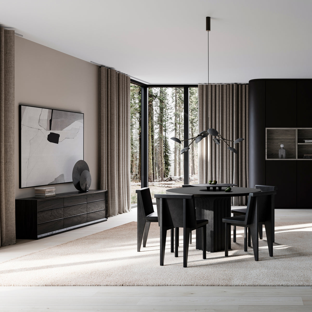 Arc Dining Table, 47"Ø - Coffee Black Oak