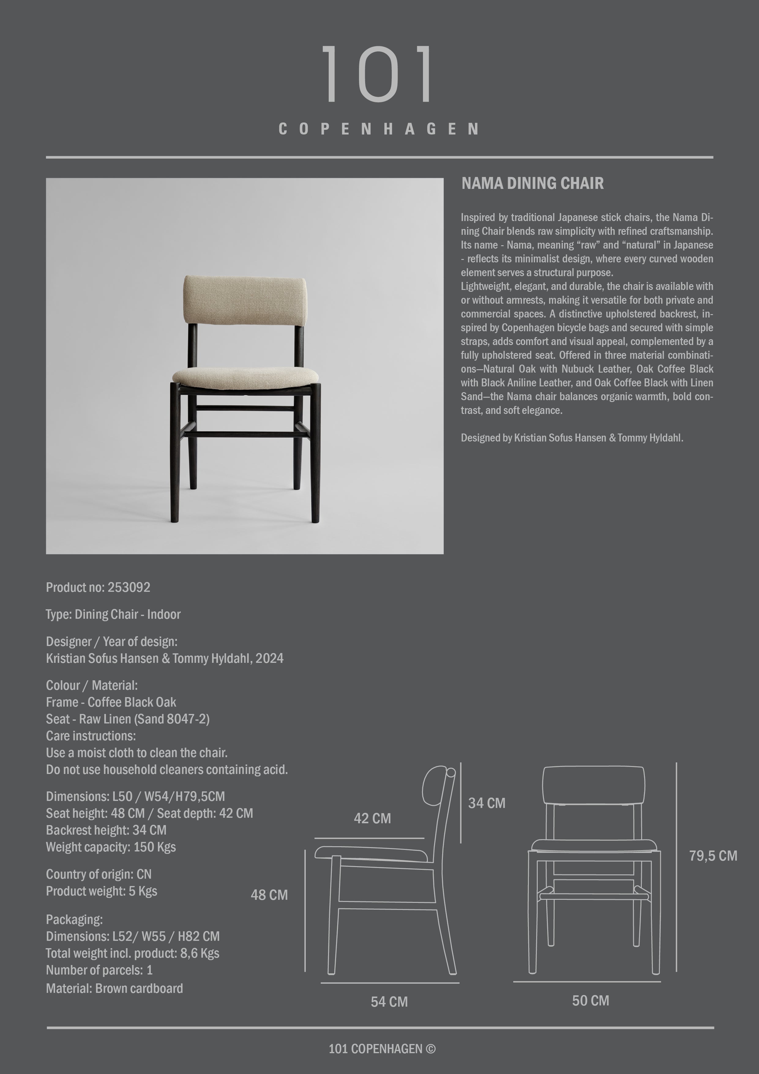 Nama Dining Side Chair, Coffee Black - French Linen