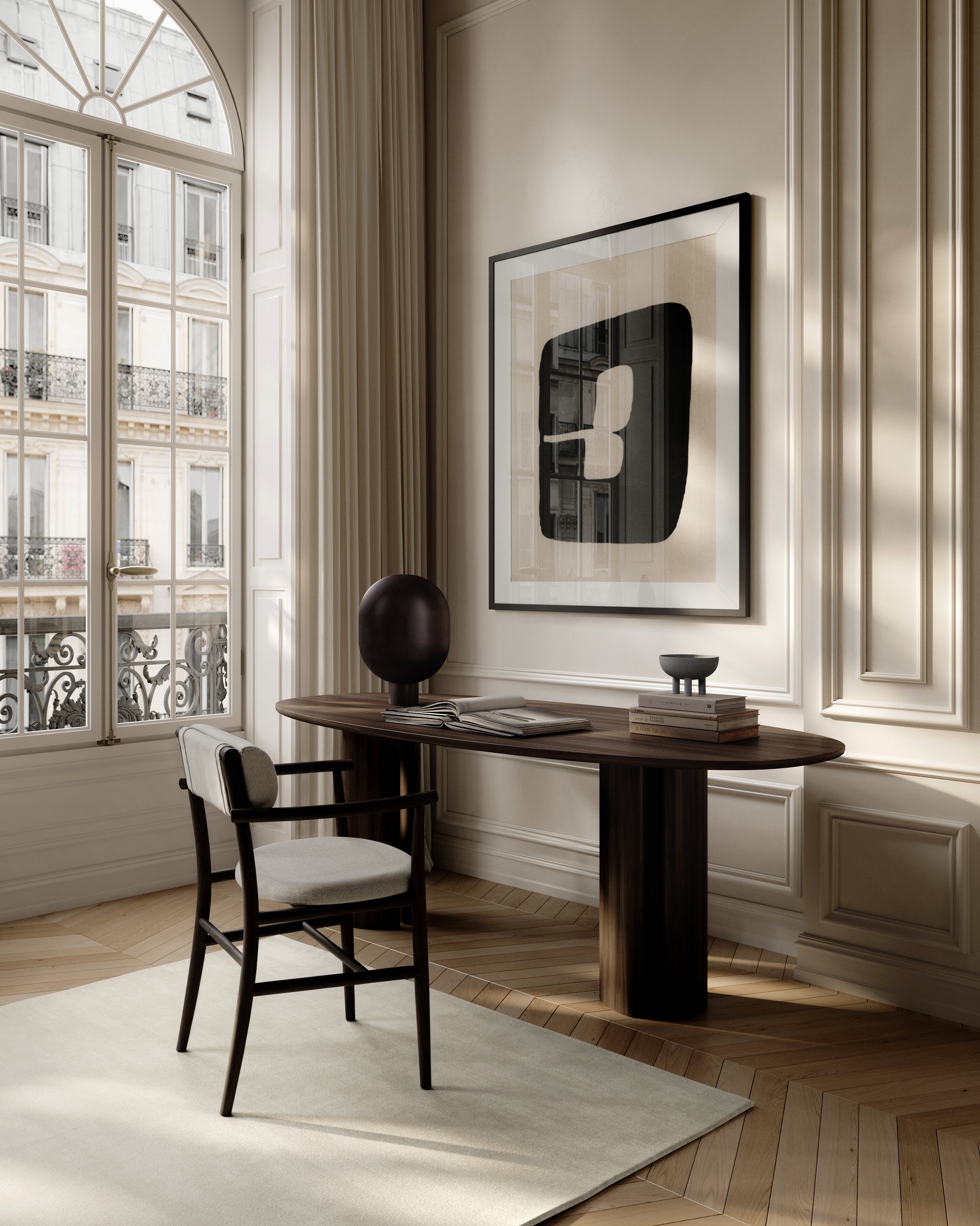 Nama Dining Chair, Armrest - Coffee Black, Linen*