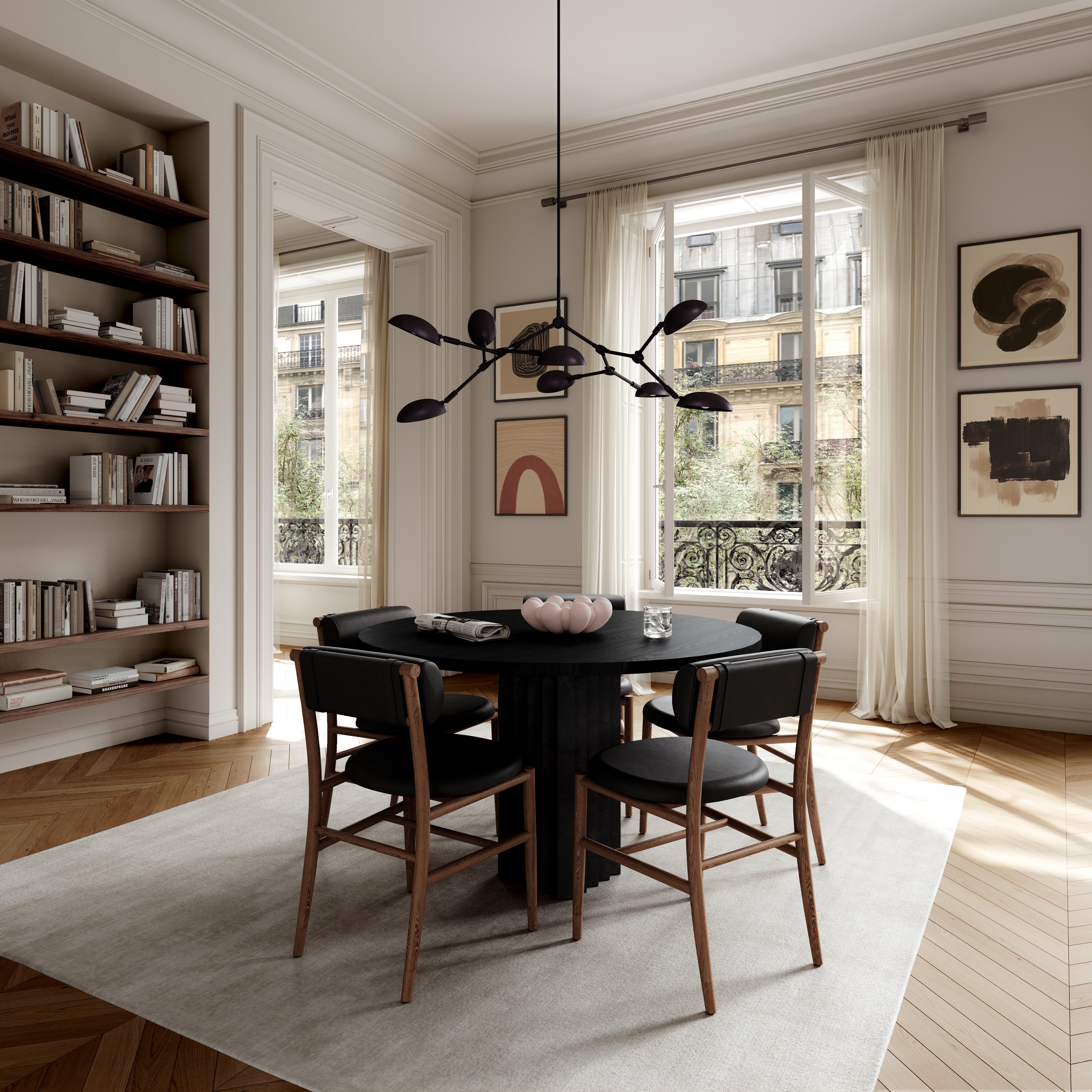Nama Dining Chair, Classic Brown Oak - Aniline Leather Black