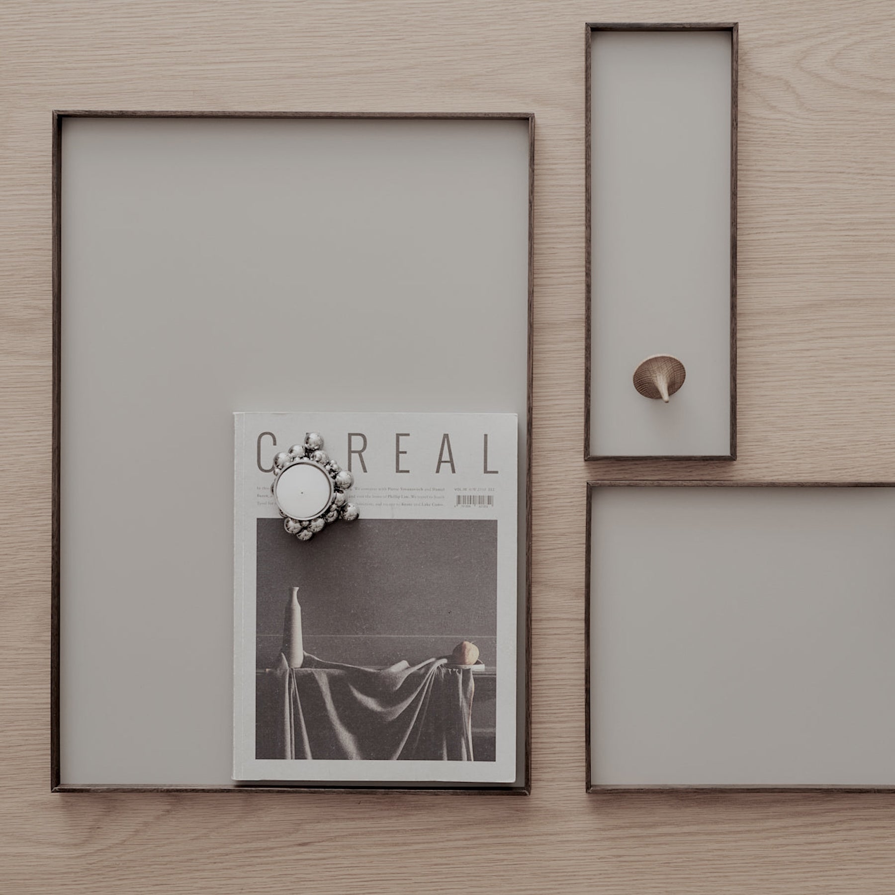 FRAME tray large, smoked oak/grey