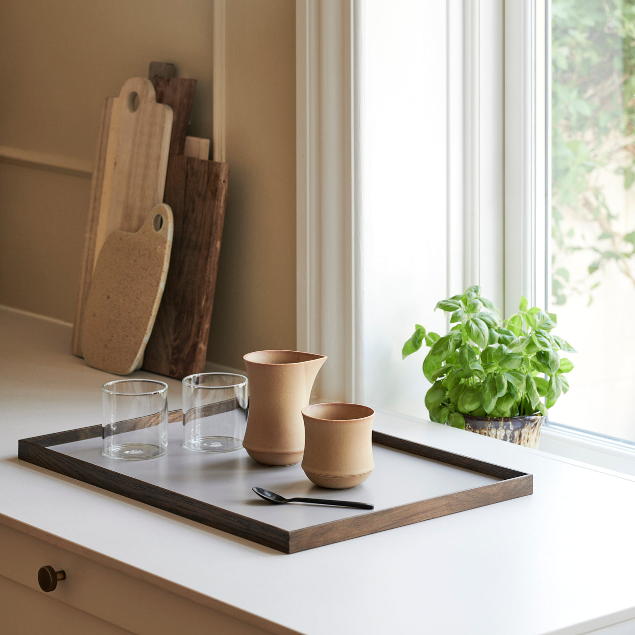 FRAME tray large, smoked oak/grey