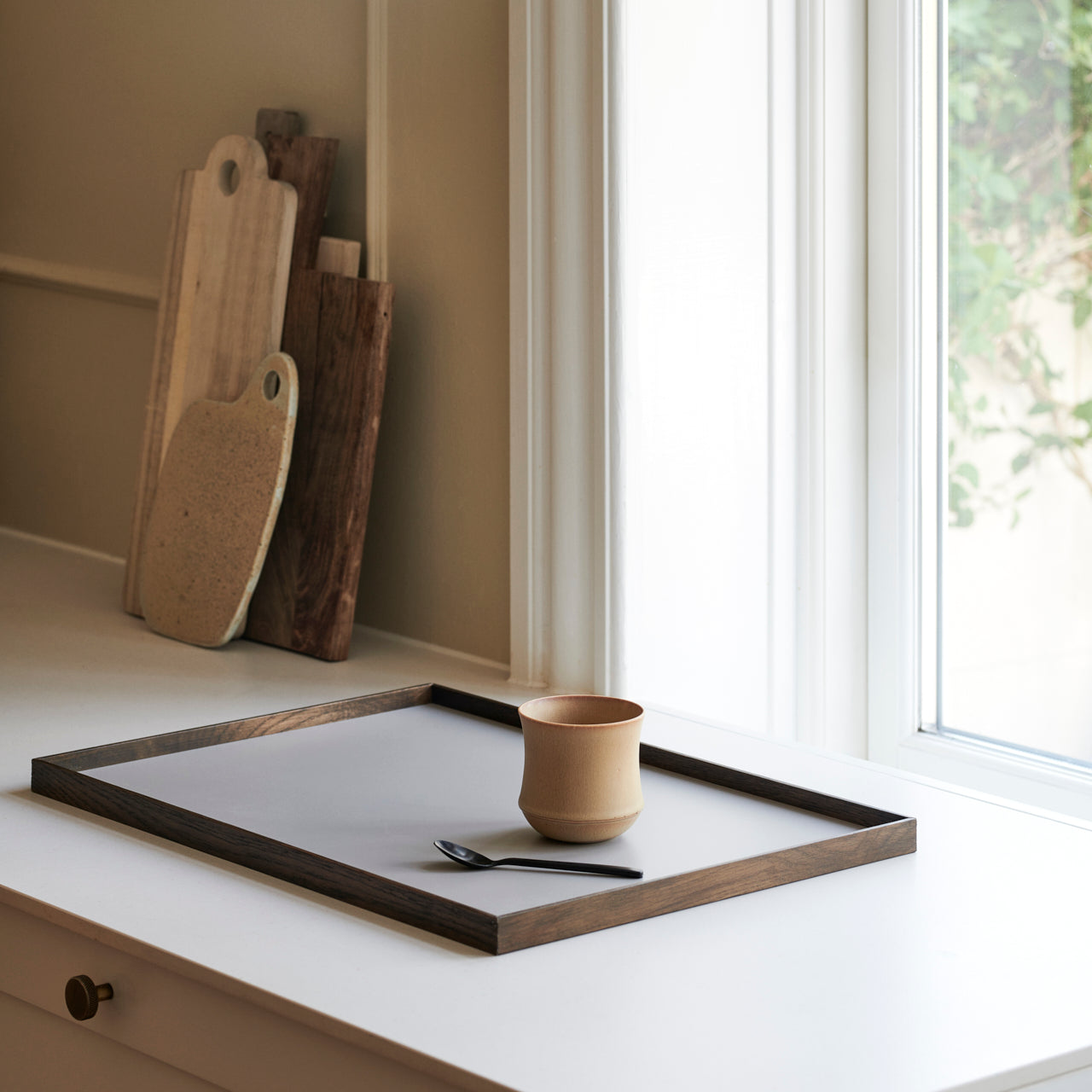 FRAME tray large, smoked oak/grey