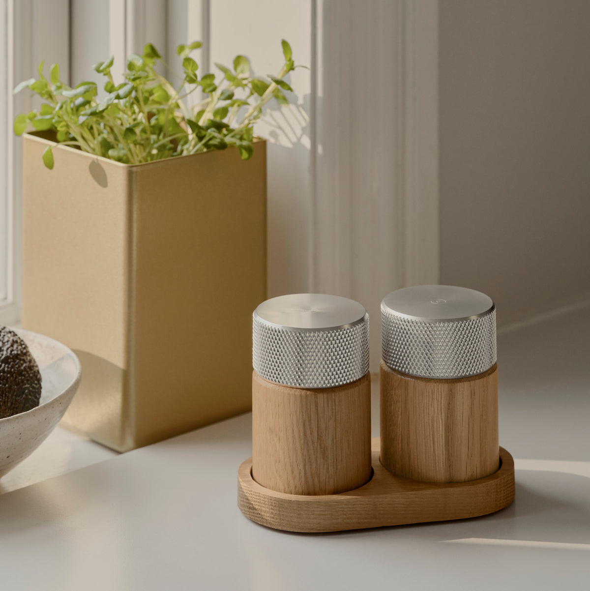 SINA salt & pepper mill set - oak/steel
