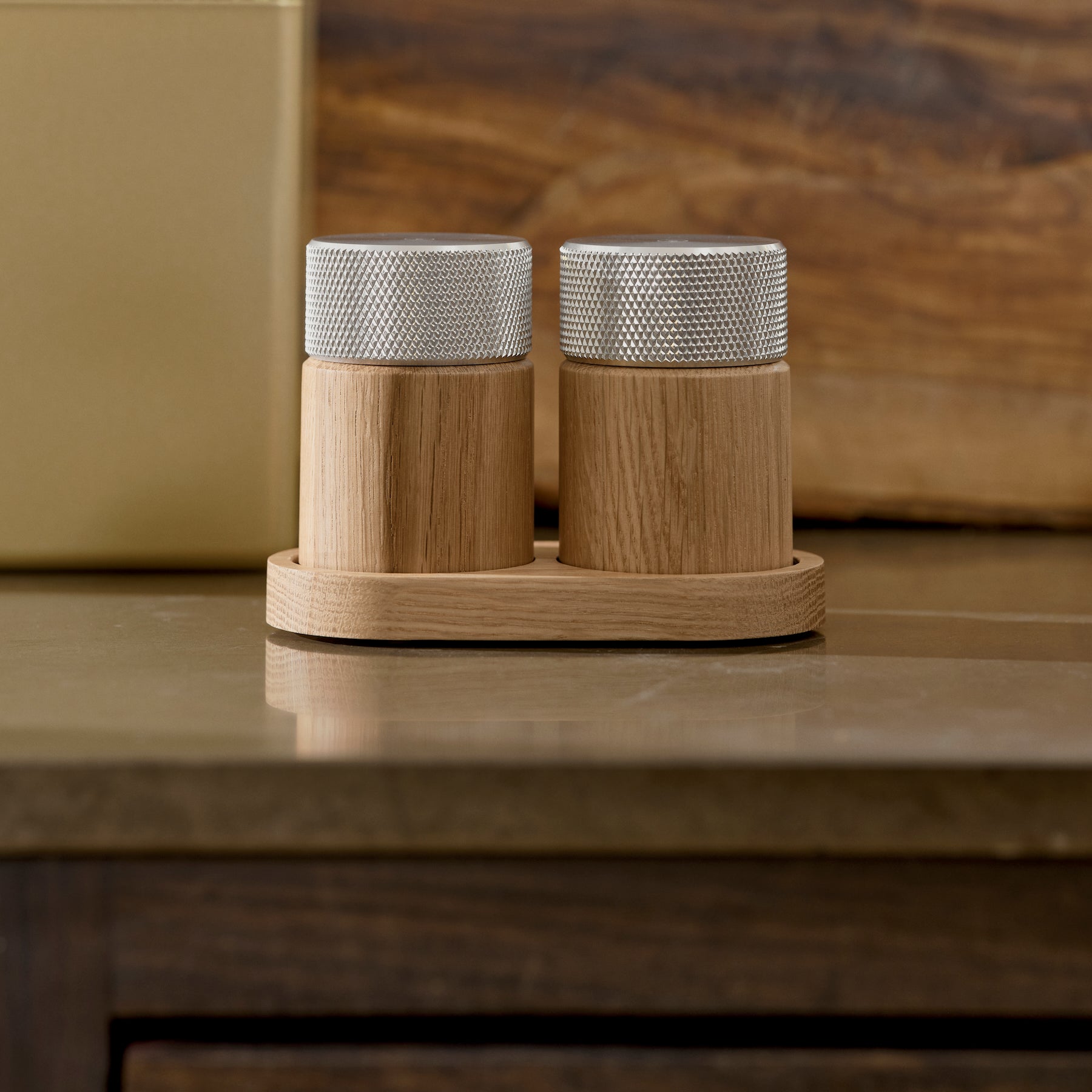 SINA salt & pepper mill set - oak/steel