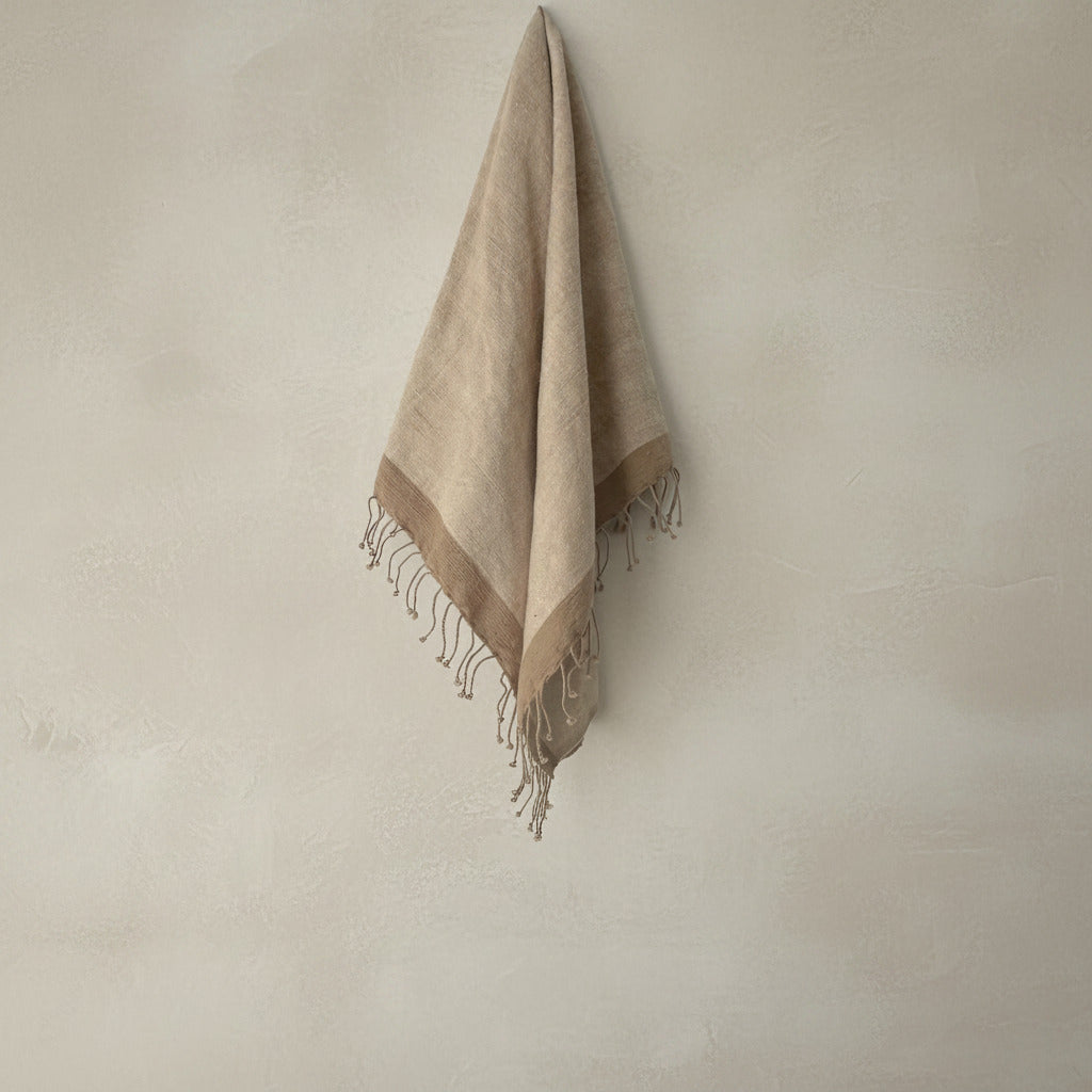 Savu Towel, Beige with Brown Edge - Hand Woven