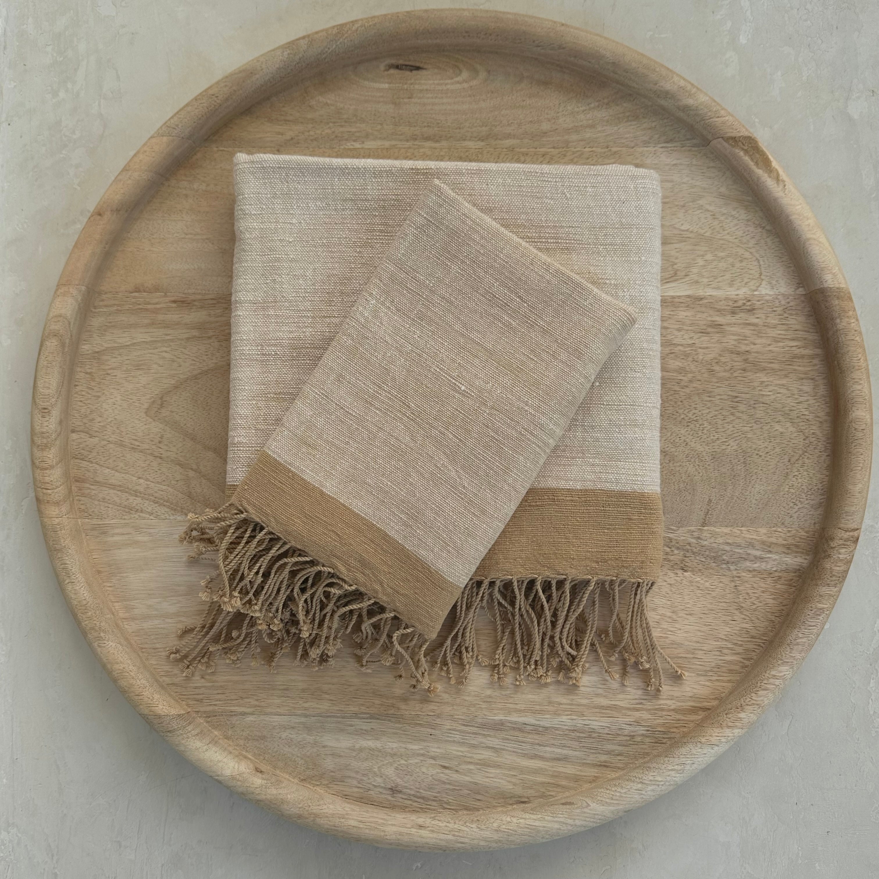 Savu Towel, Beige with Brown Edge - Hand Woven*