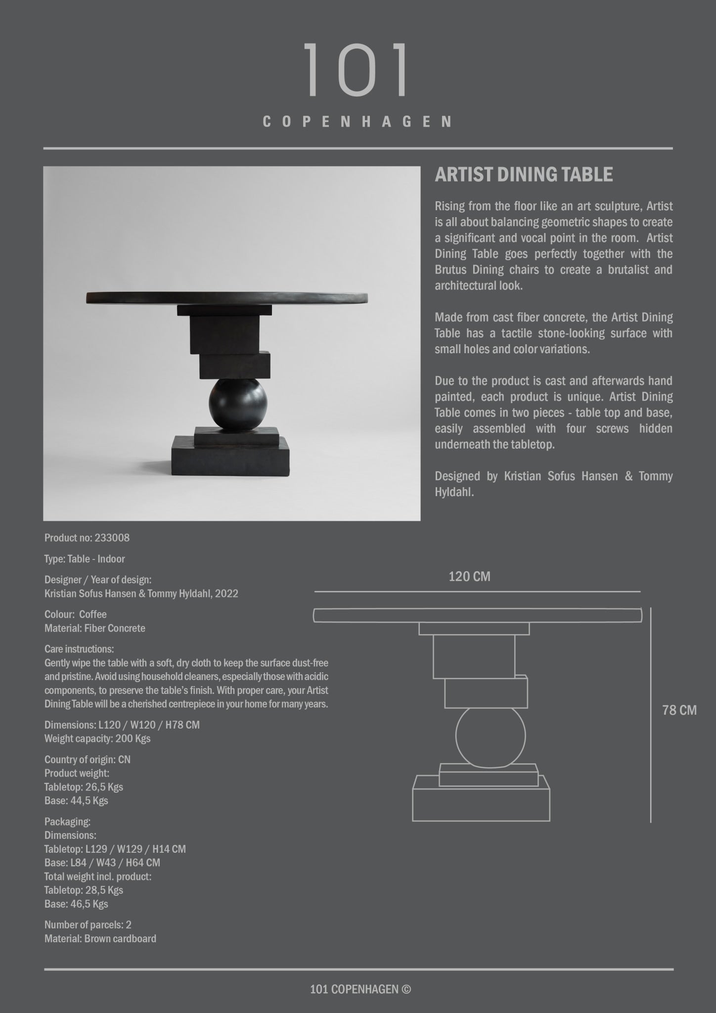 Artist Dining Table - Coffee - 101 CPH