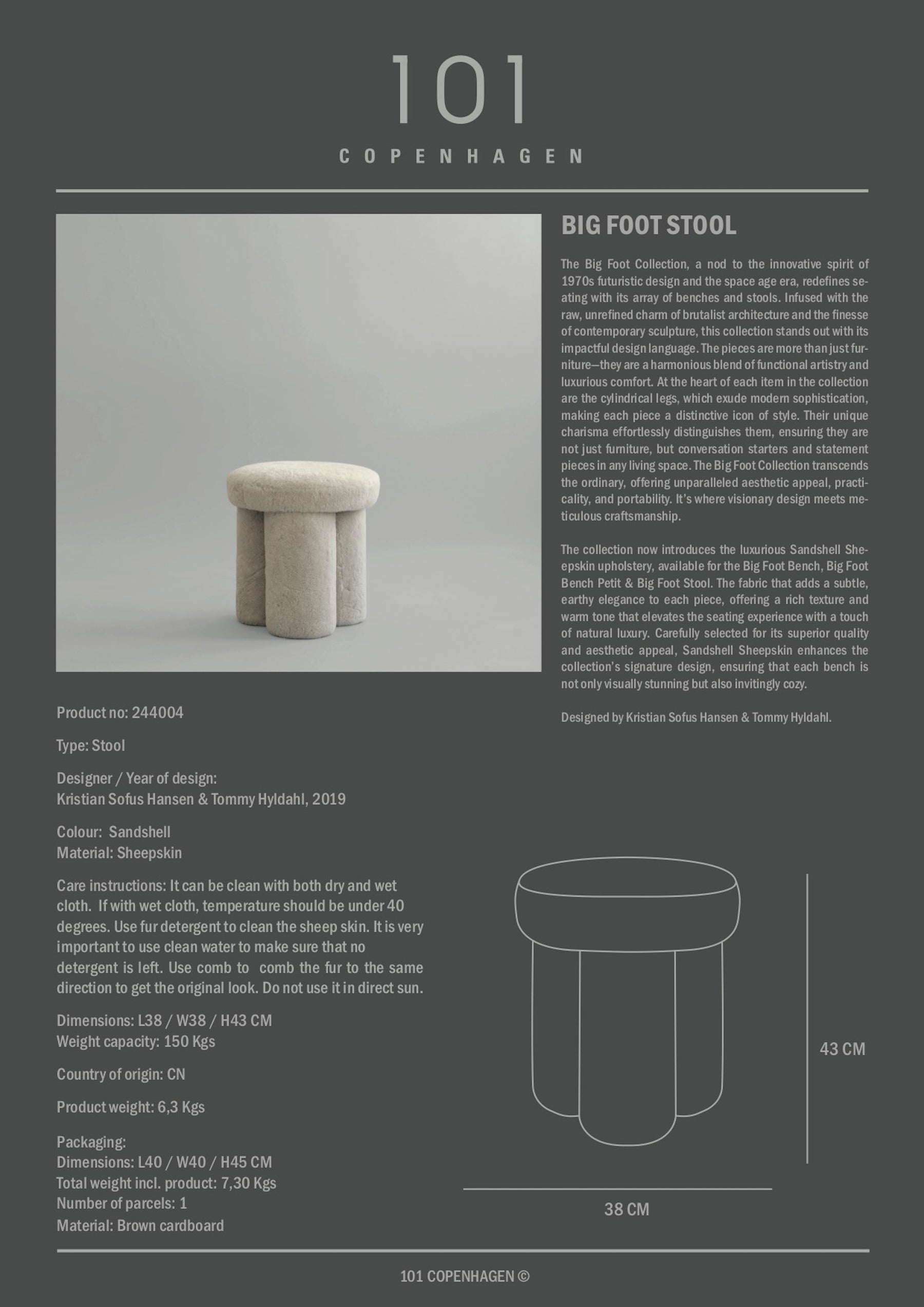Big Foot Stool - Sheepskin, Sandshell