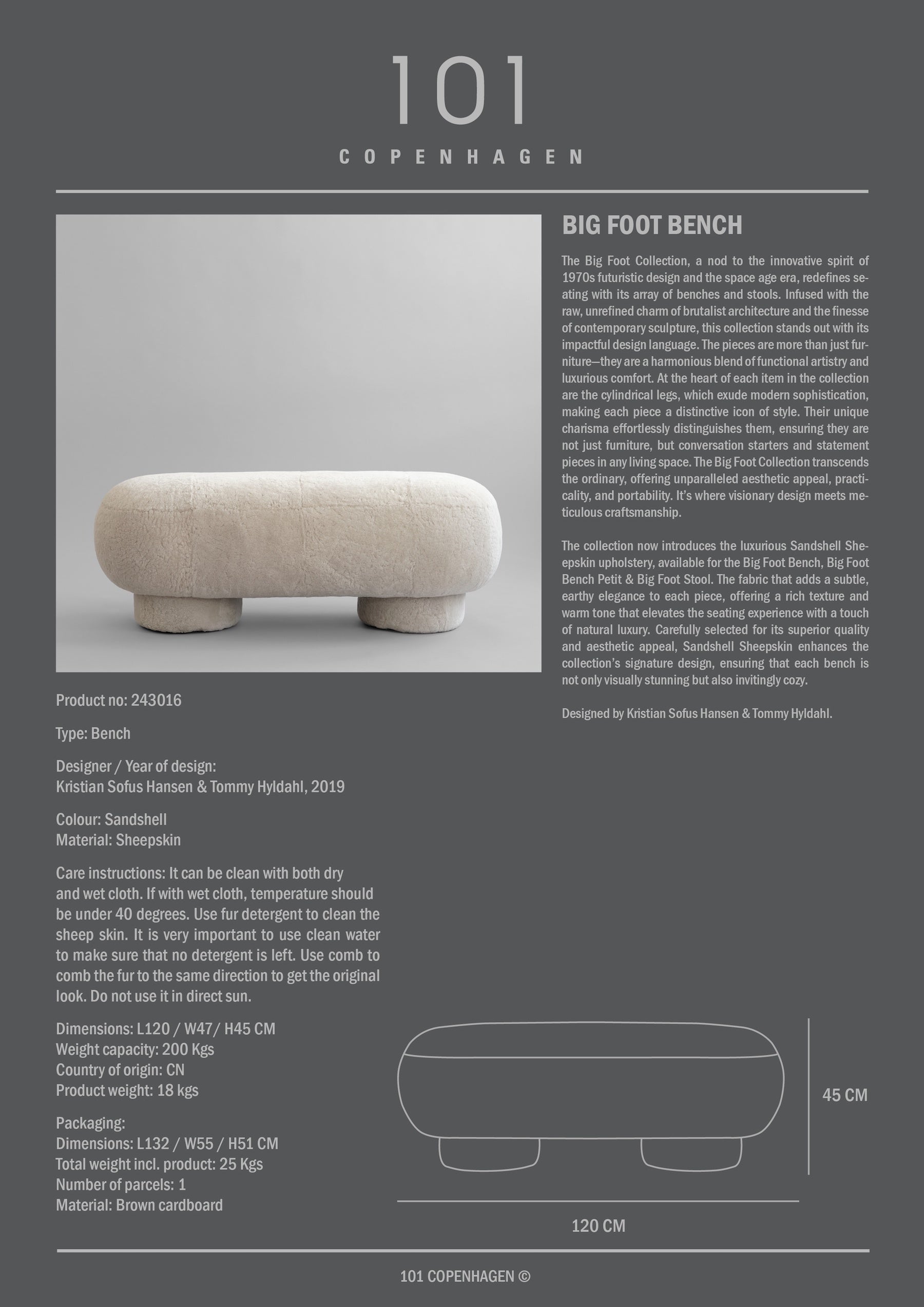 Big Foot Bench - Sandshell Sheepskin