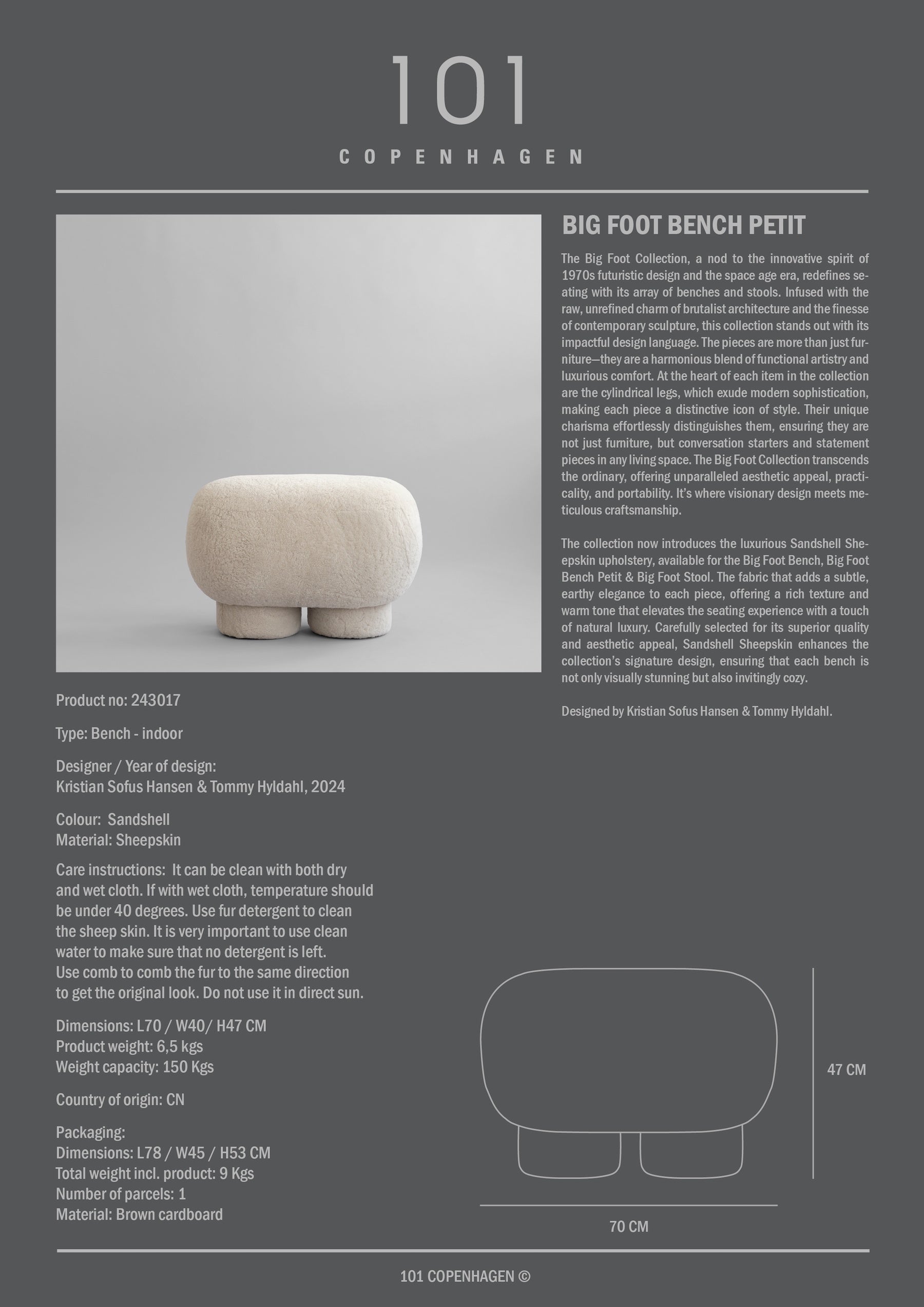 Big Foot Bench, Petit - Sandshell Sheepskin