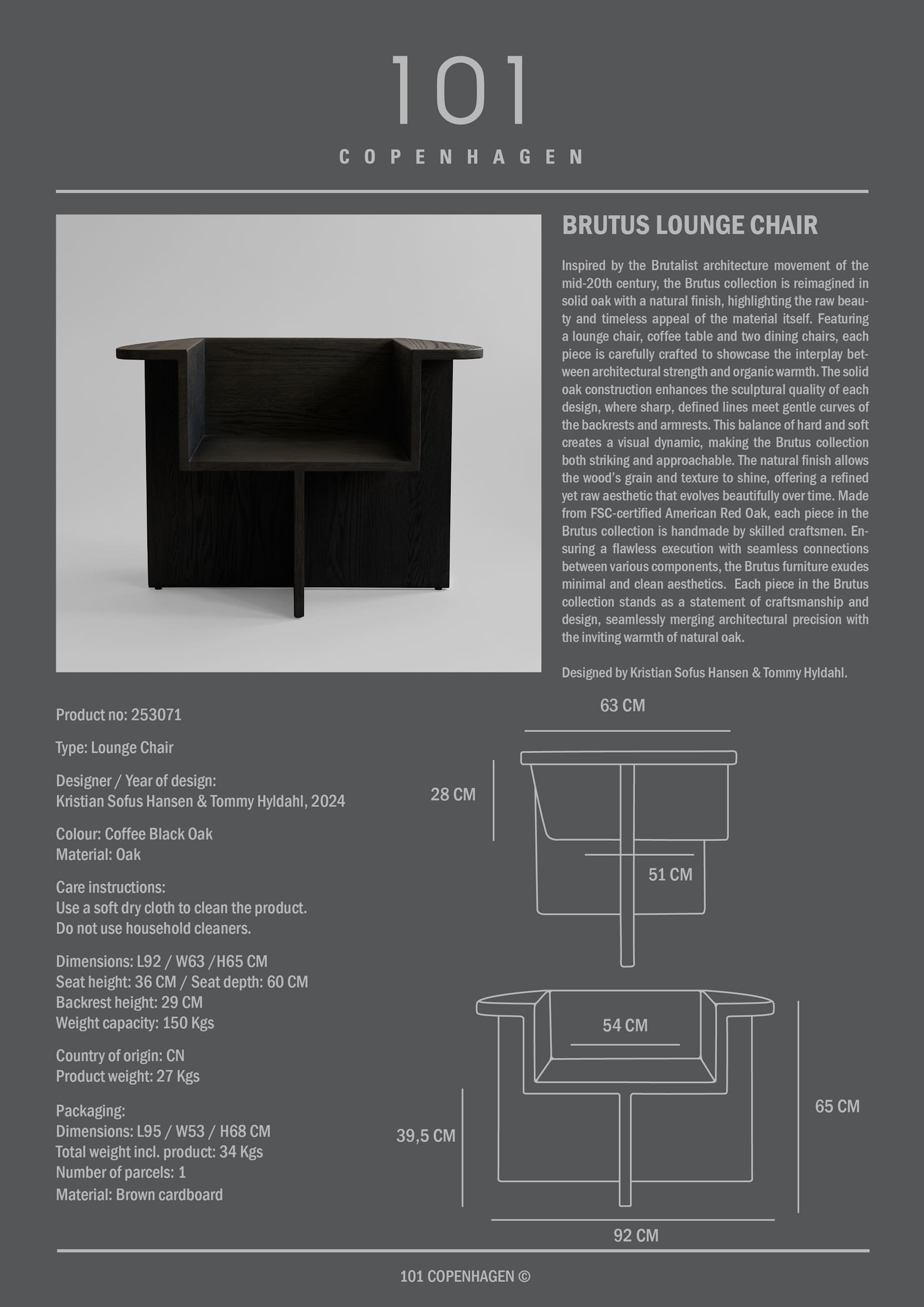 Brutus Lounge Chair - Coffee-Black Oak
