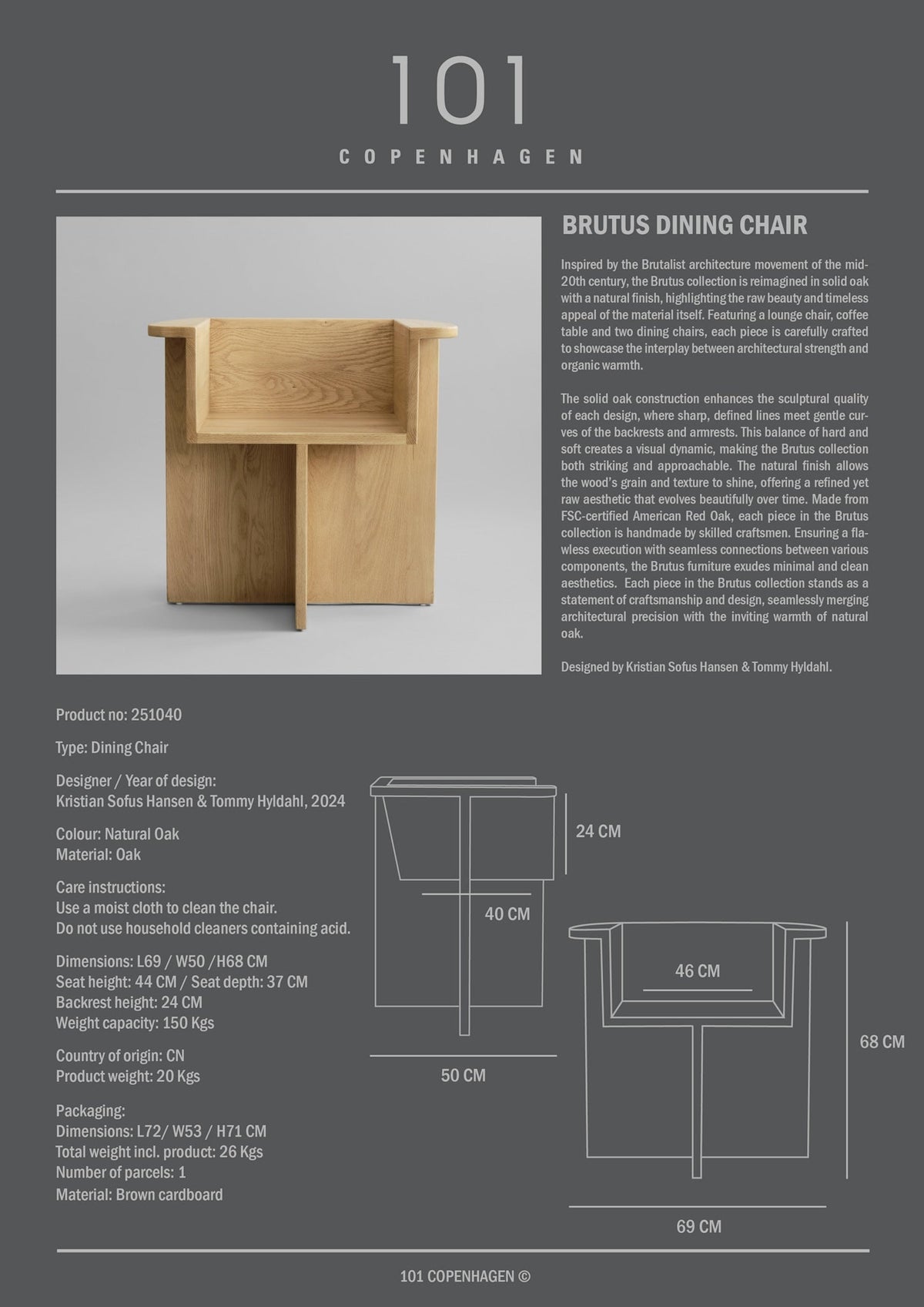 Brutus Dining Chair - Natural Oak