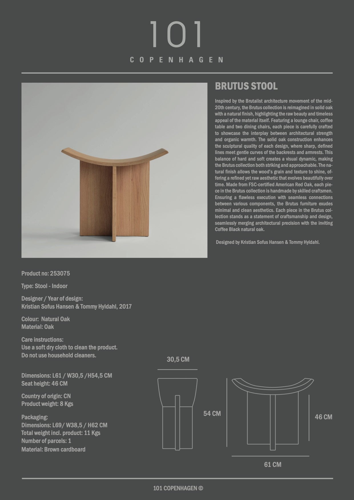 Brutus Stool - Natural Oak