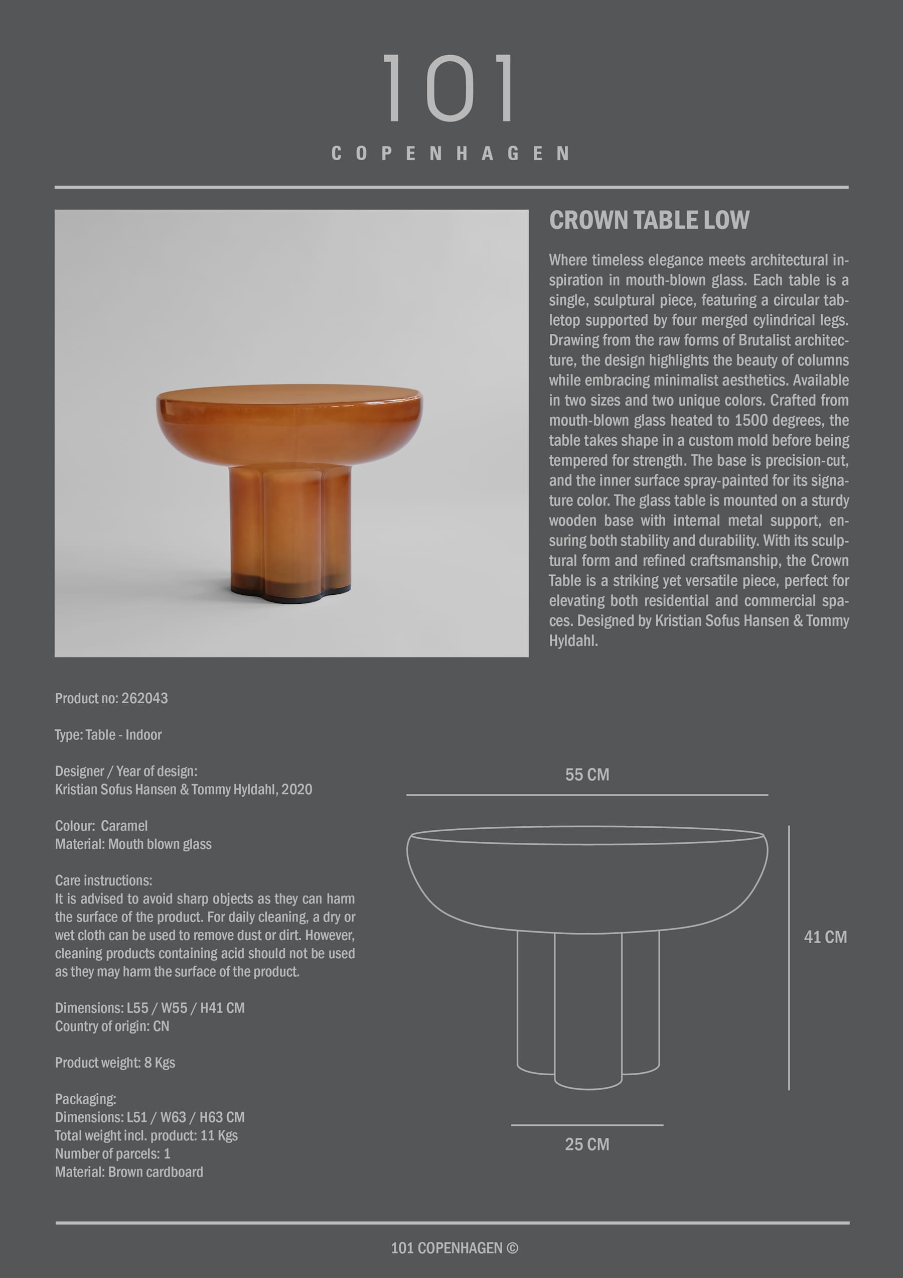 Crown Table Glass, Low - Caramel