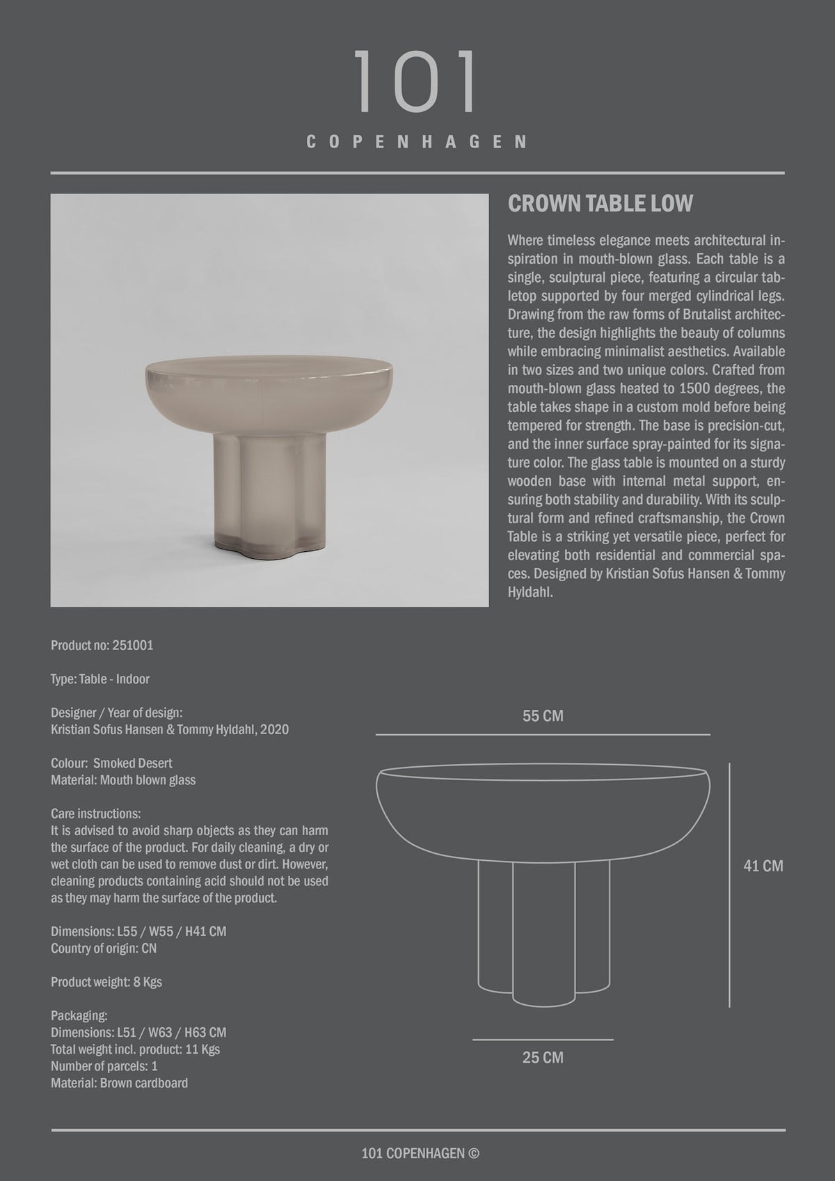 Crown Table Glass, Low - Smoked Desert