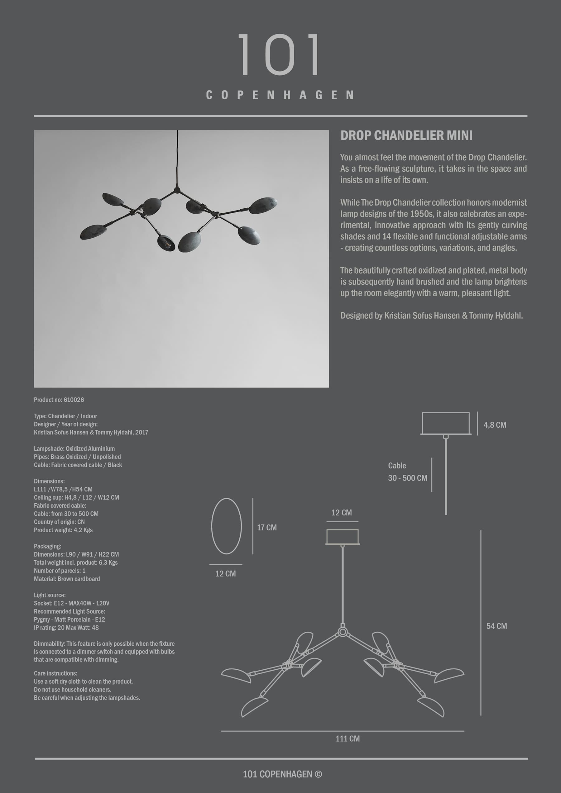 Drop Chandelier, Mini - Oxidized