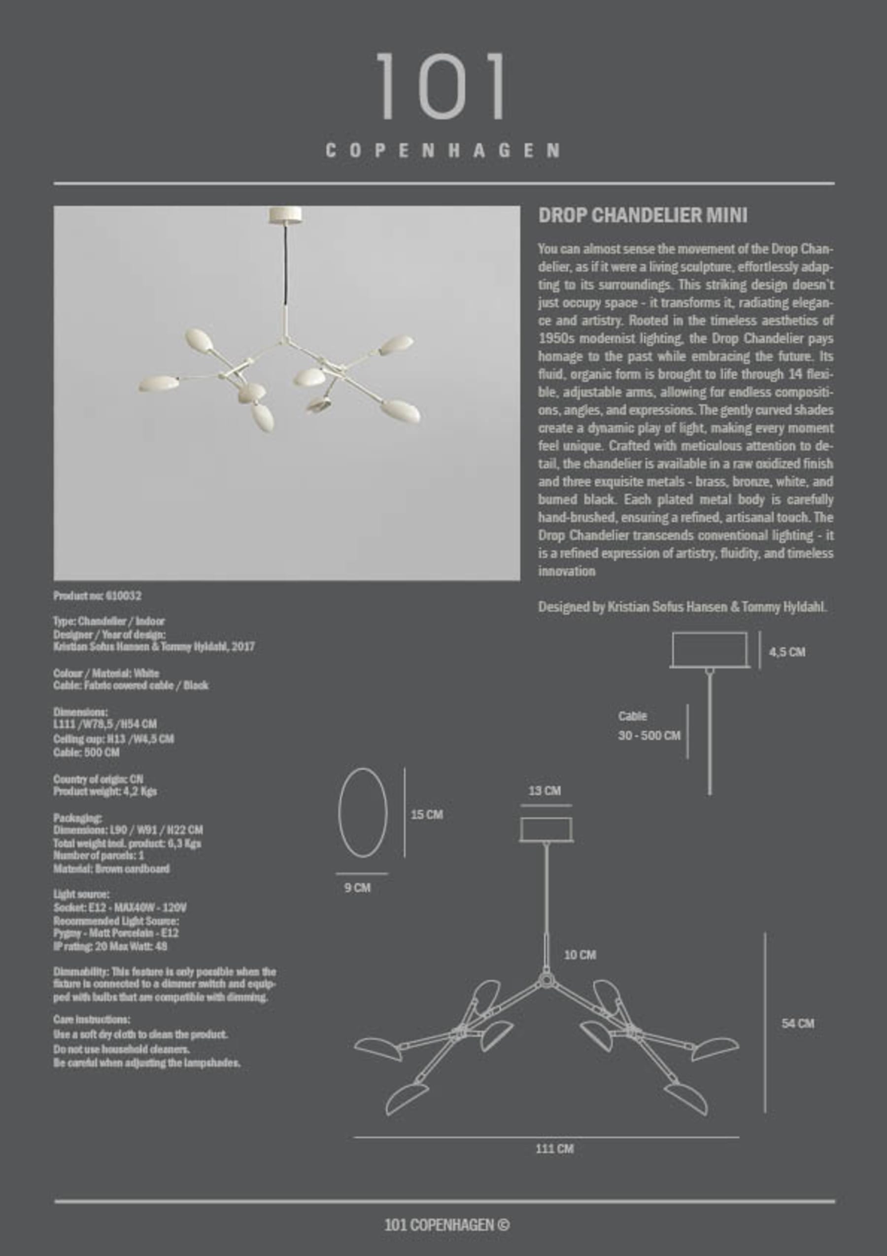 Drop Chandelier, Mini - White, UL