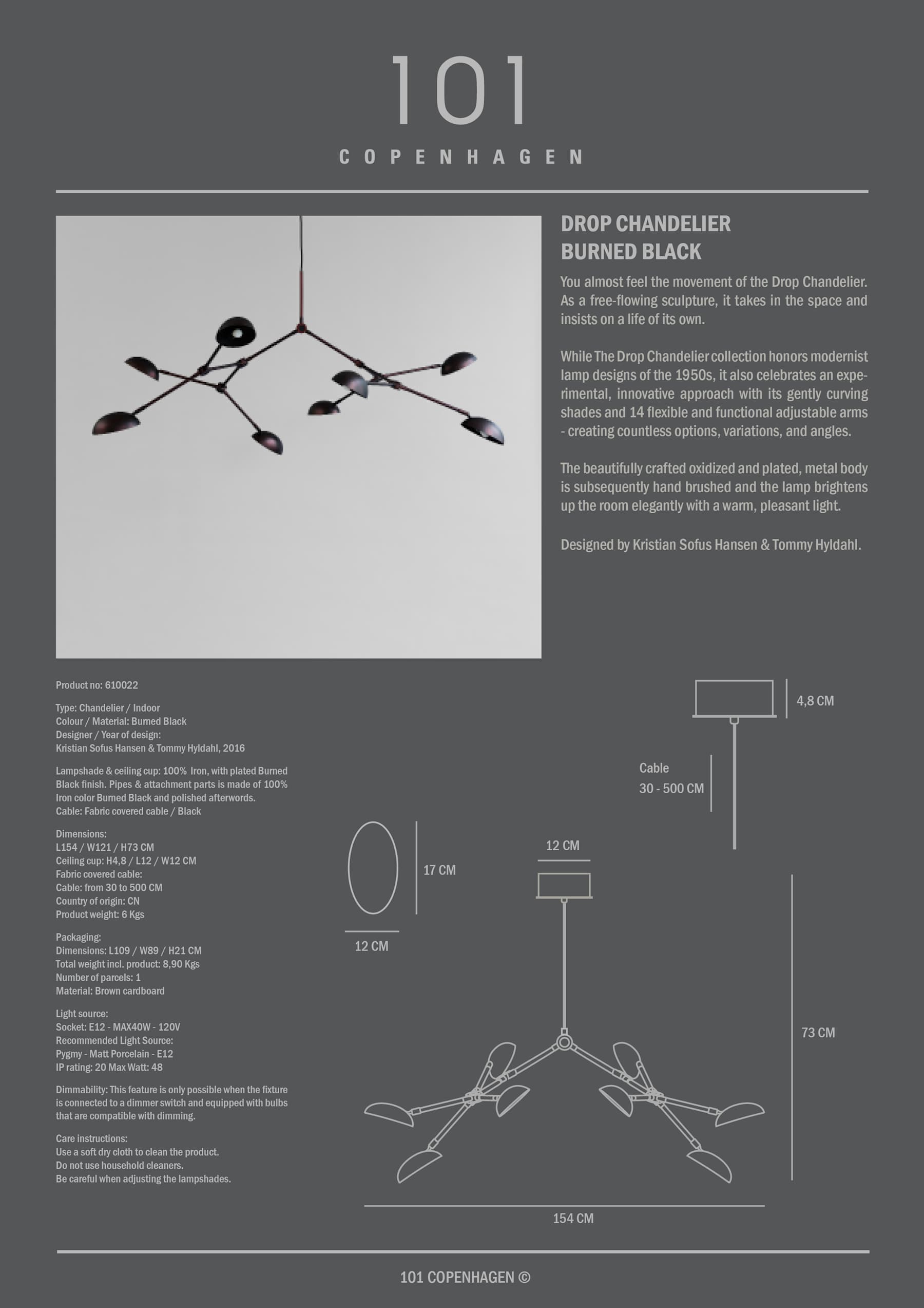 Drop Chandelier - Burned Black, UL