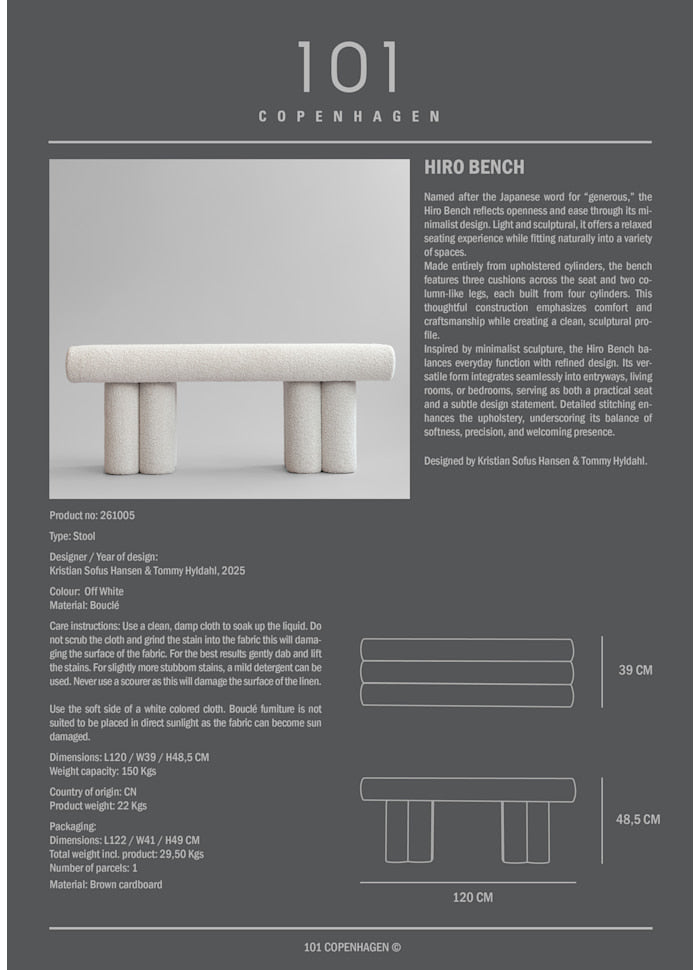 Hiro Bench, Off-White Bouclé