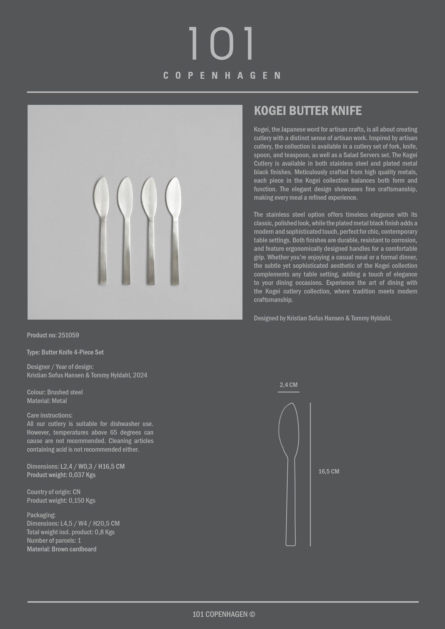 Kogei Butter Knife - Brushed Steel