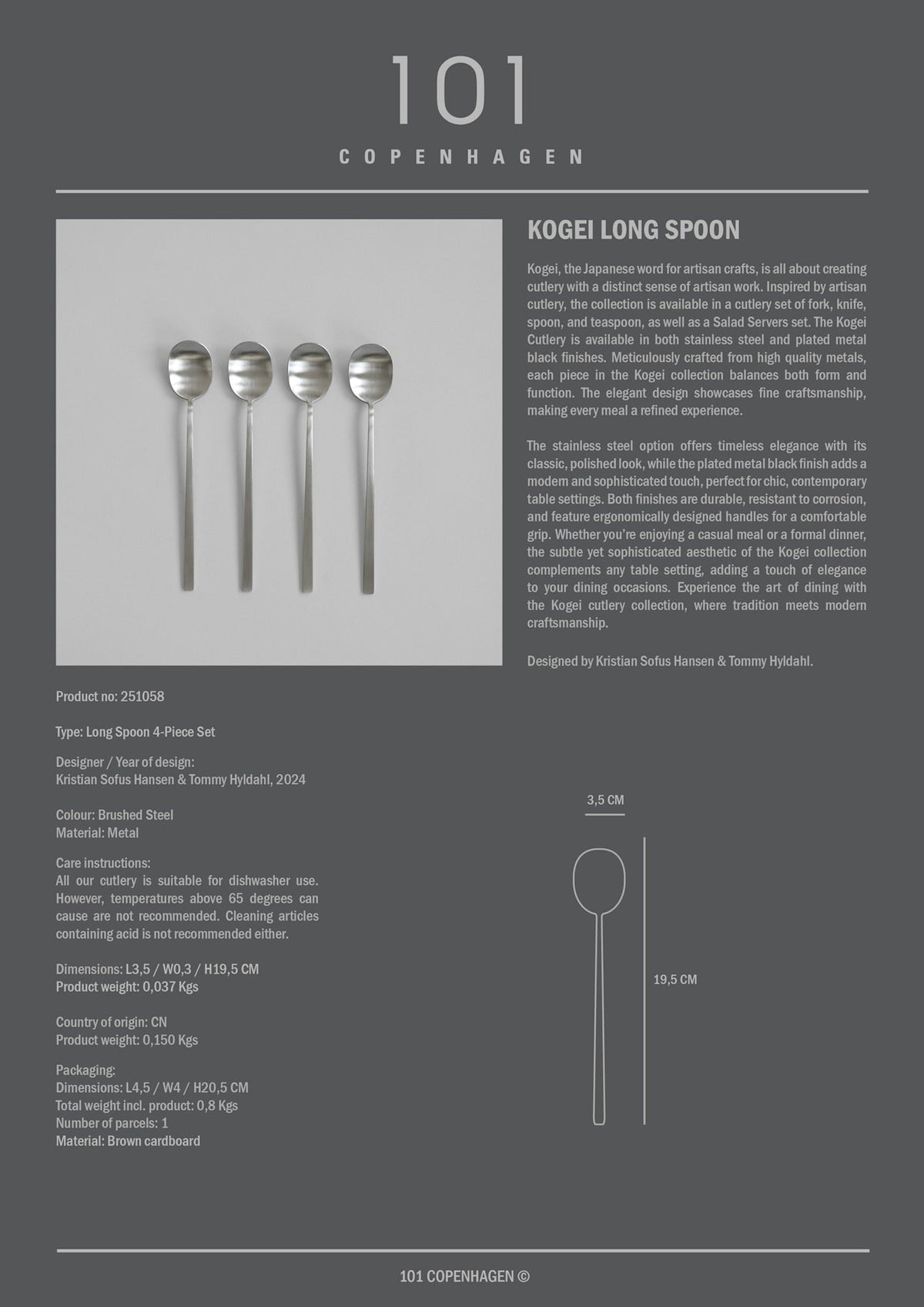 Kogei Long Spoon - Brushed Steel
