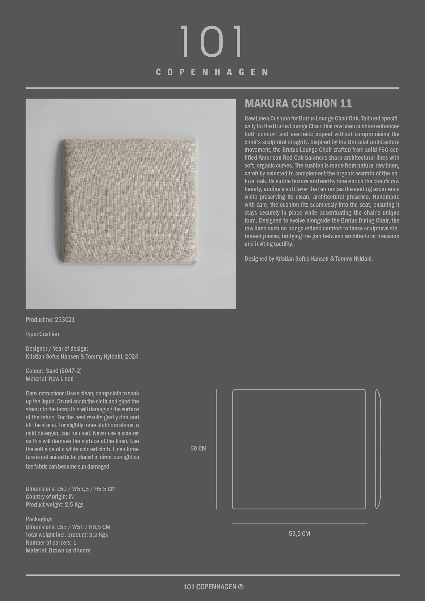 Makura Seat Cushion 11 - Sand Linen for Brutus Oak Lounge Chairs