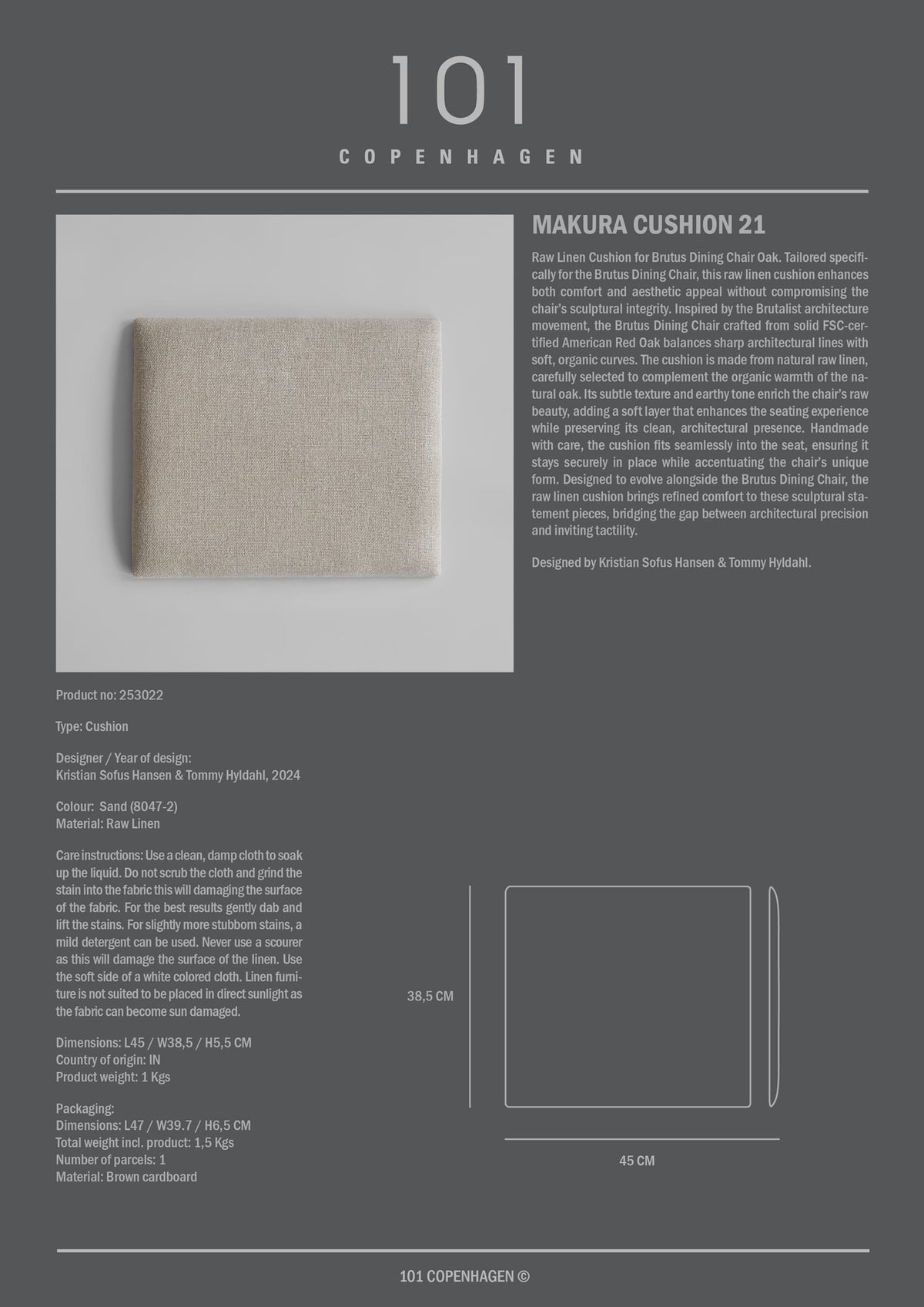 Makura Cushion 21 - Linen Sand, fits Brutus Dining Chair Oak