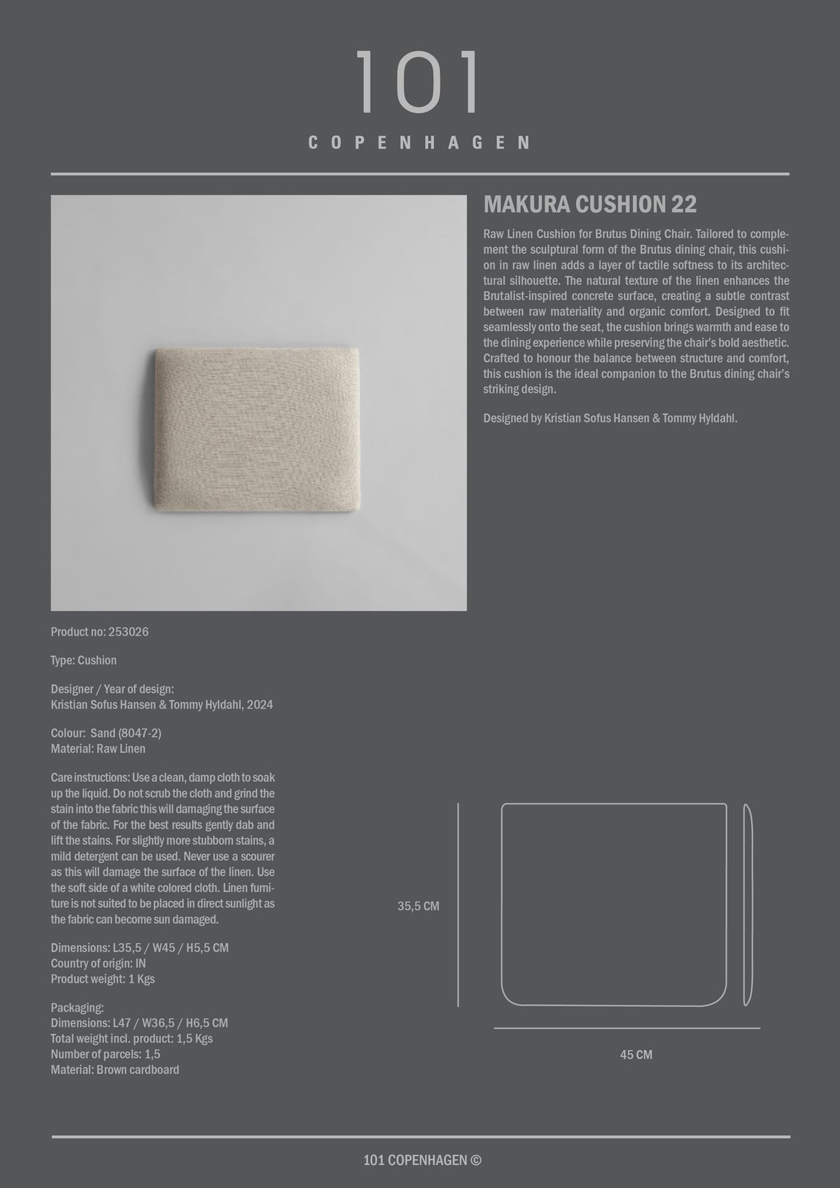 Makura Cushion 22 - Linen Sand, fits Brutus Dining Chair in Fibre Concrete
