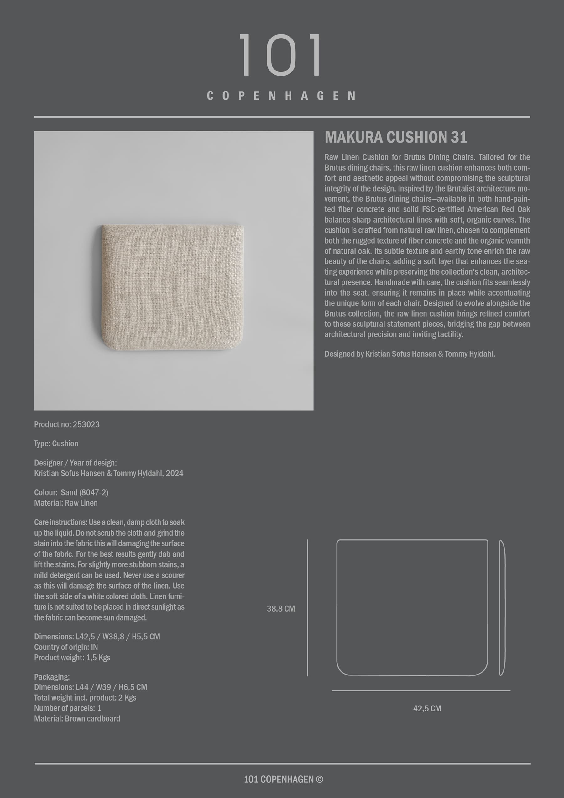 Makura Cushion 31 - Linen Sand, fits Brutus Slim Dining Chair in Oak