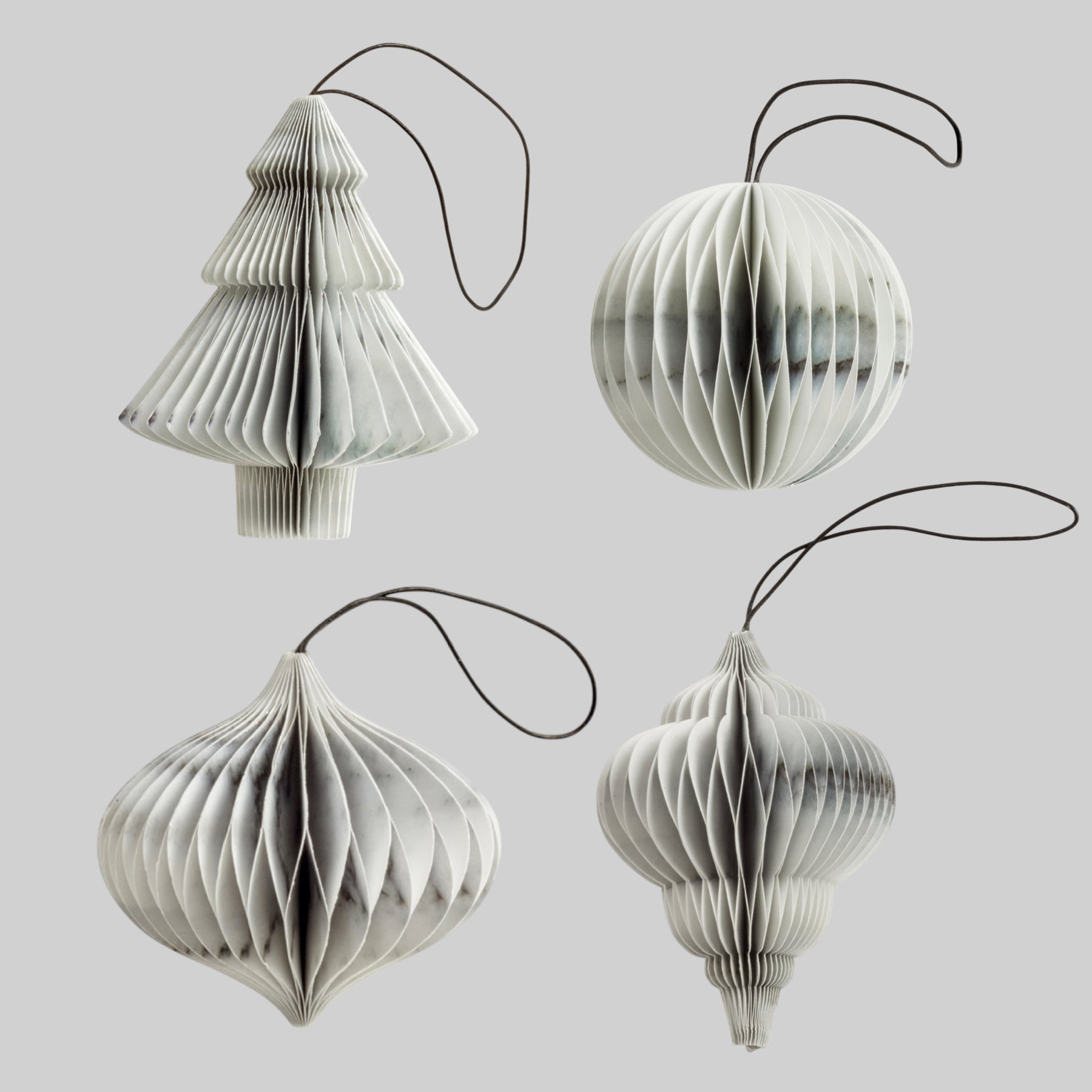 Holiday Ornament - paper jewel, marble (set of 6)