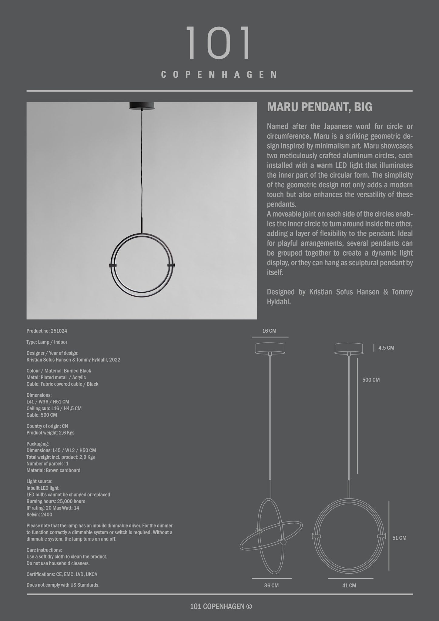 Maru Pendant, Big - Burned Black*