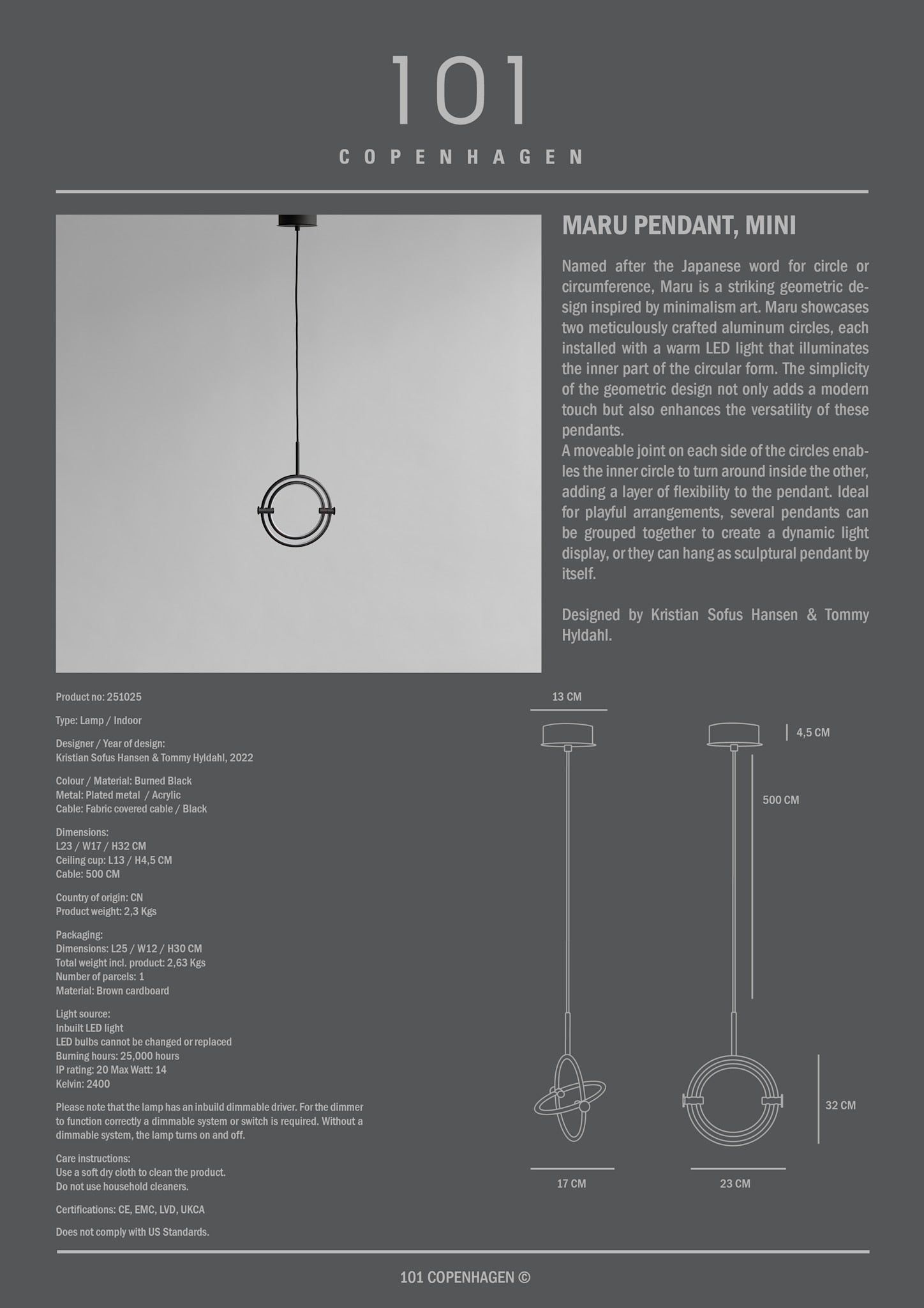 Maru Pendant, Mini - Burned Black*