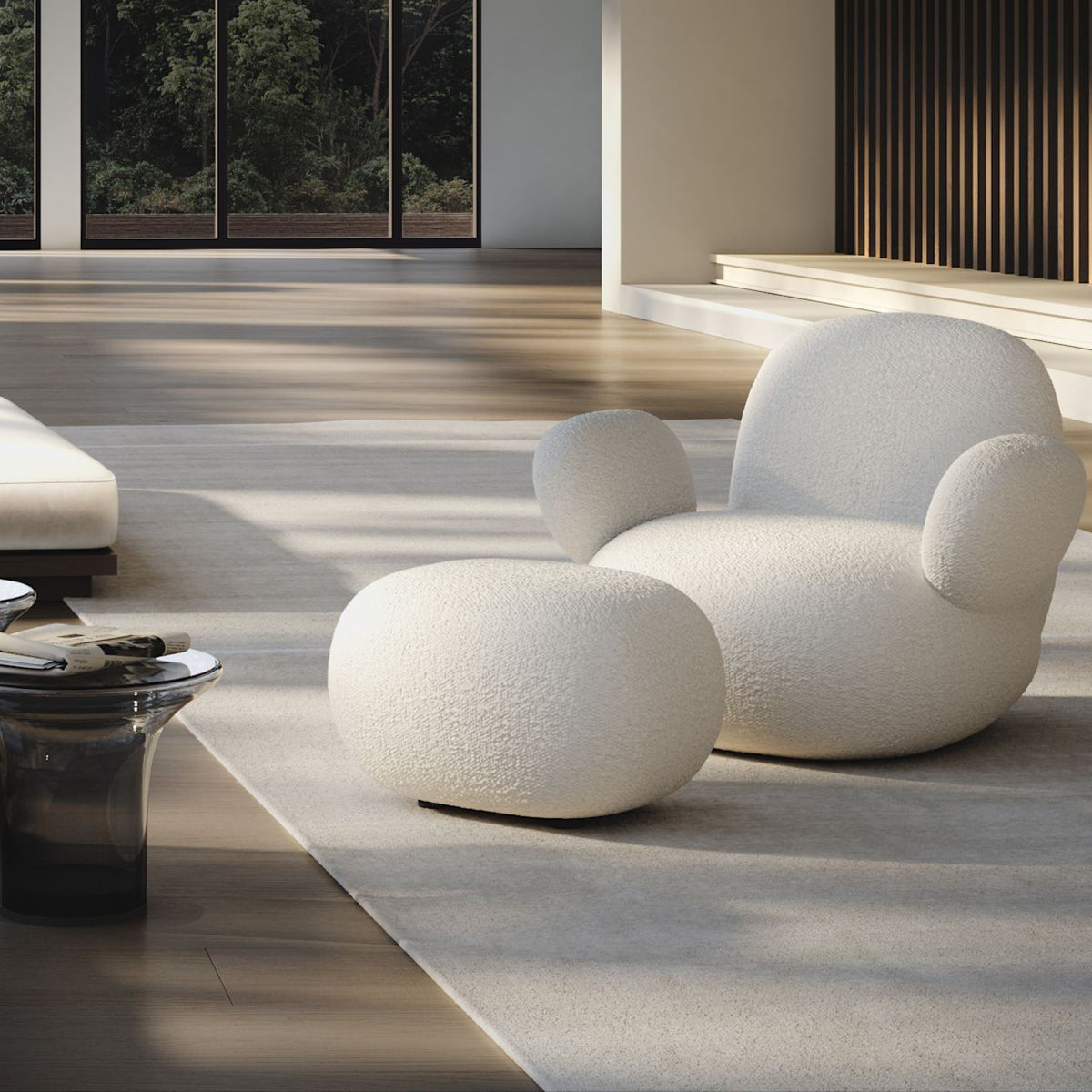 Toe Armchair, Flat - Off White Bouclé