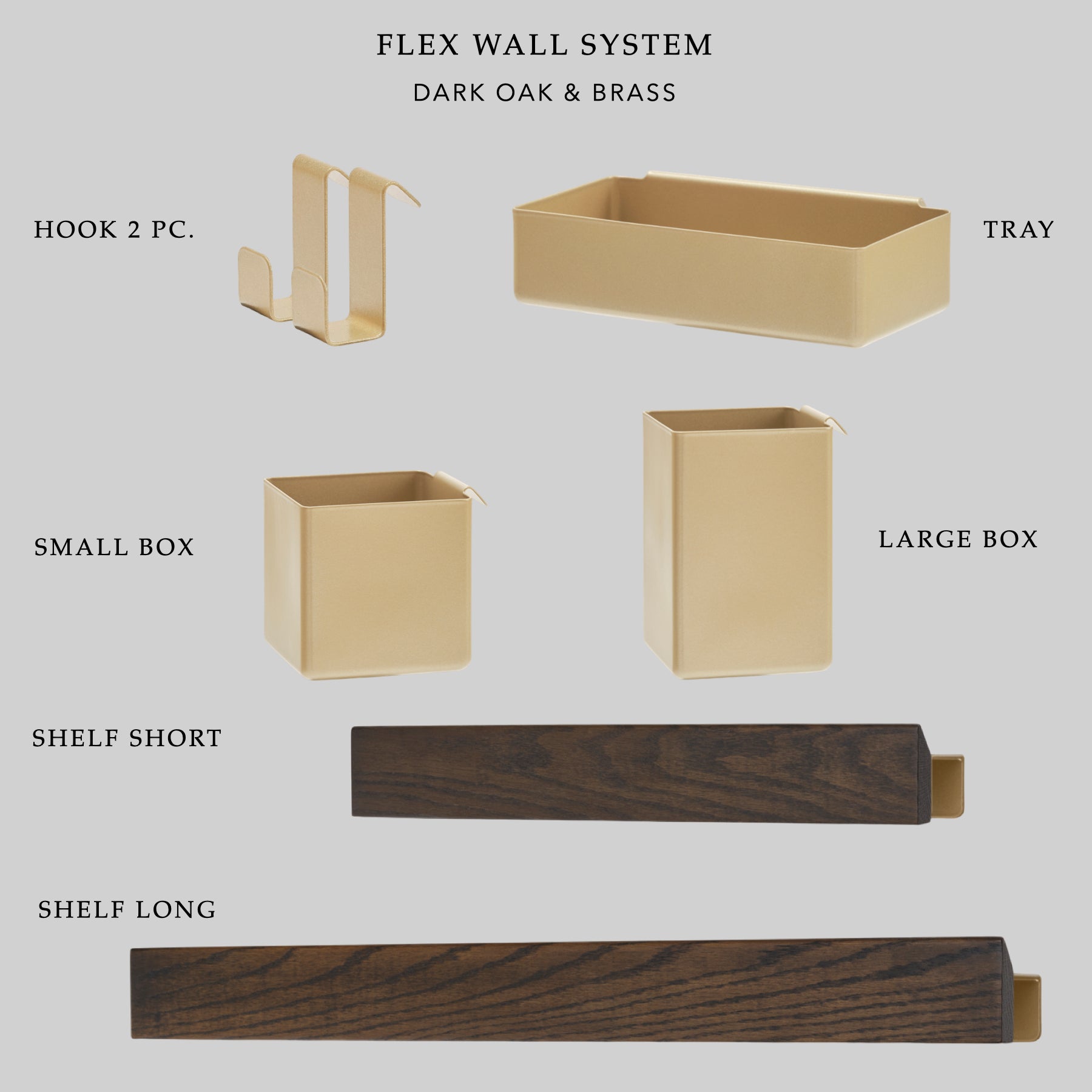 FLEX Wall System - Dark Oak & Brass