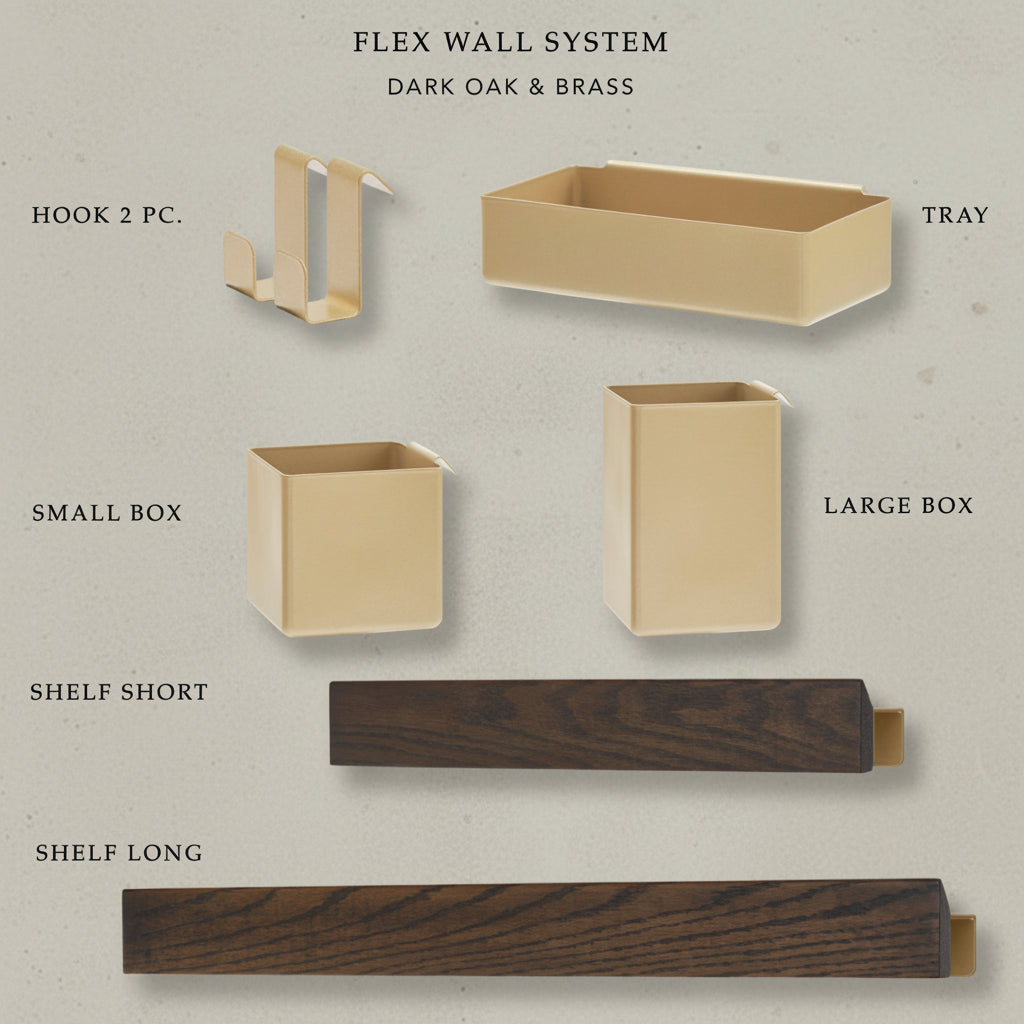 FLEX Wall System - Dark Oak & Brass