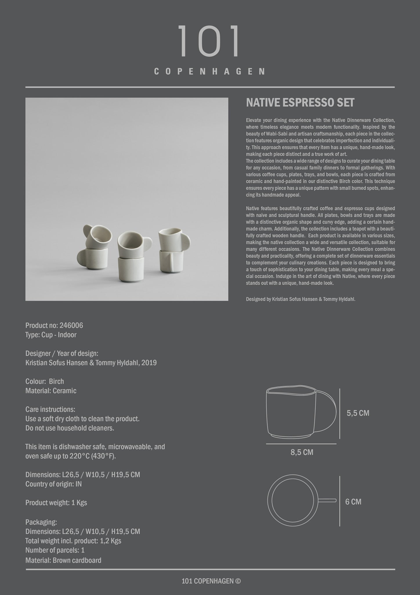 101 Copenhagen - Native Espresso Set - Birch - Cups Set