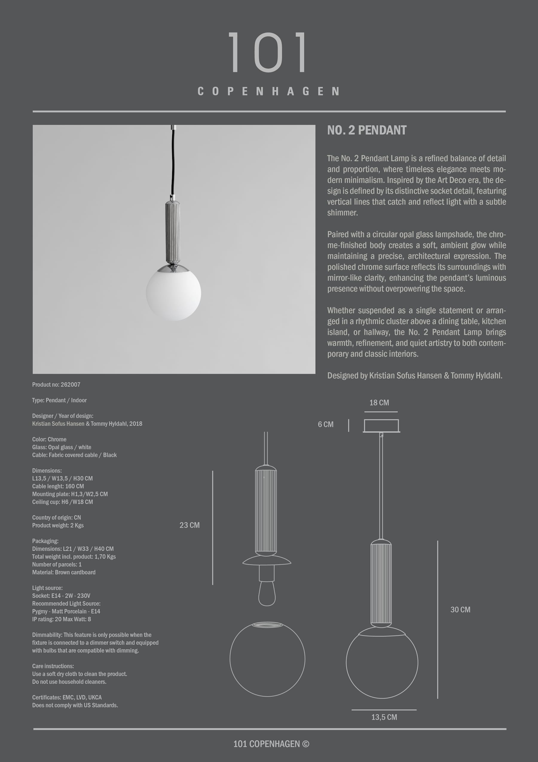 No. 2 Pendant Light - Chrome
